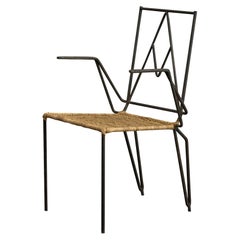 Brazilian Designer, Armchair, Iron, Rattan, Brazil, 1950s