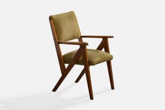 Brazilian Designer, Armchair, Wood, Fabric, Brazil, 1950s
