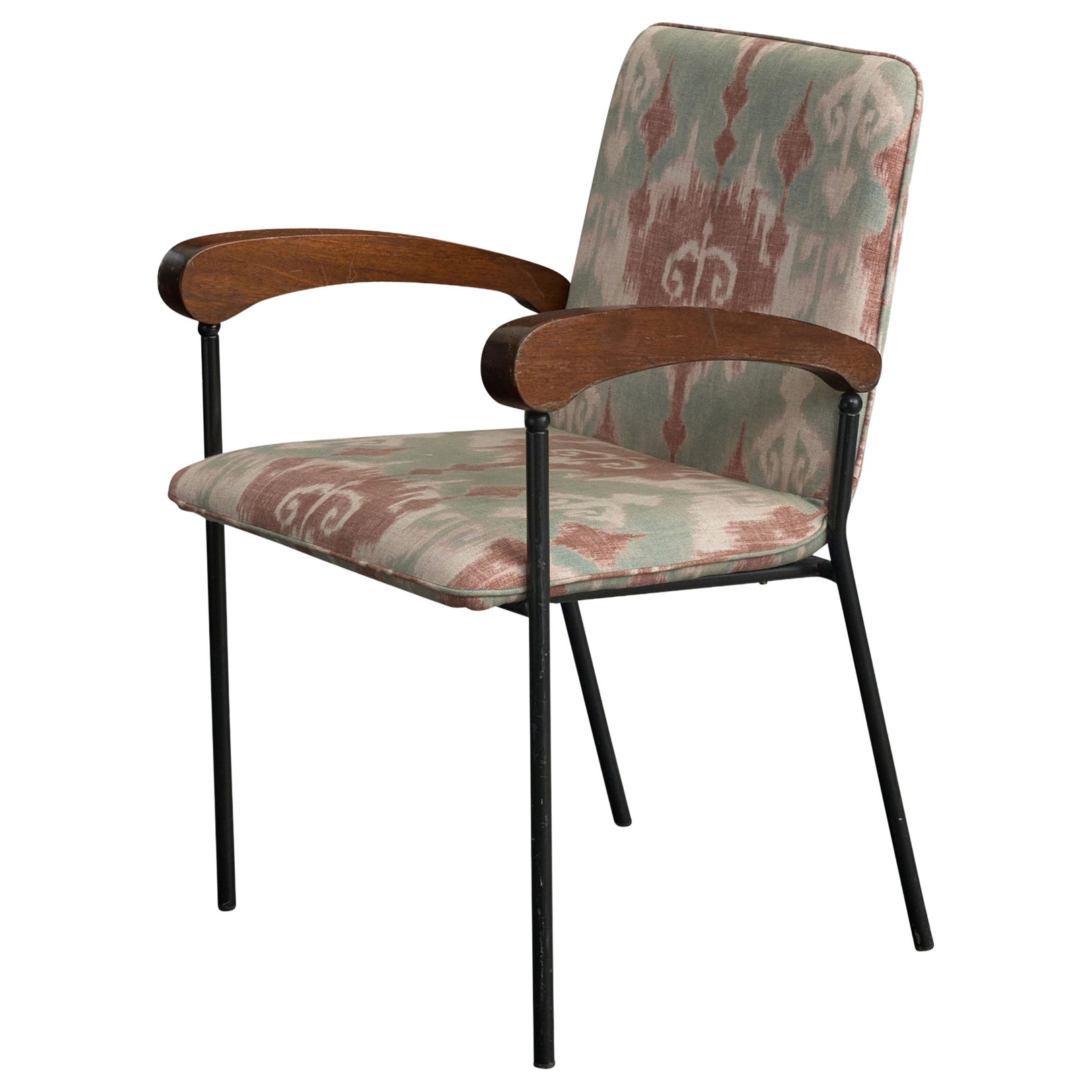 Brazilian Designer, Armchair, Wood, Iron, Fabric, Brazil, 1950s For Sale