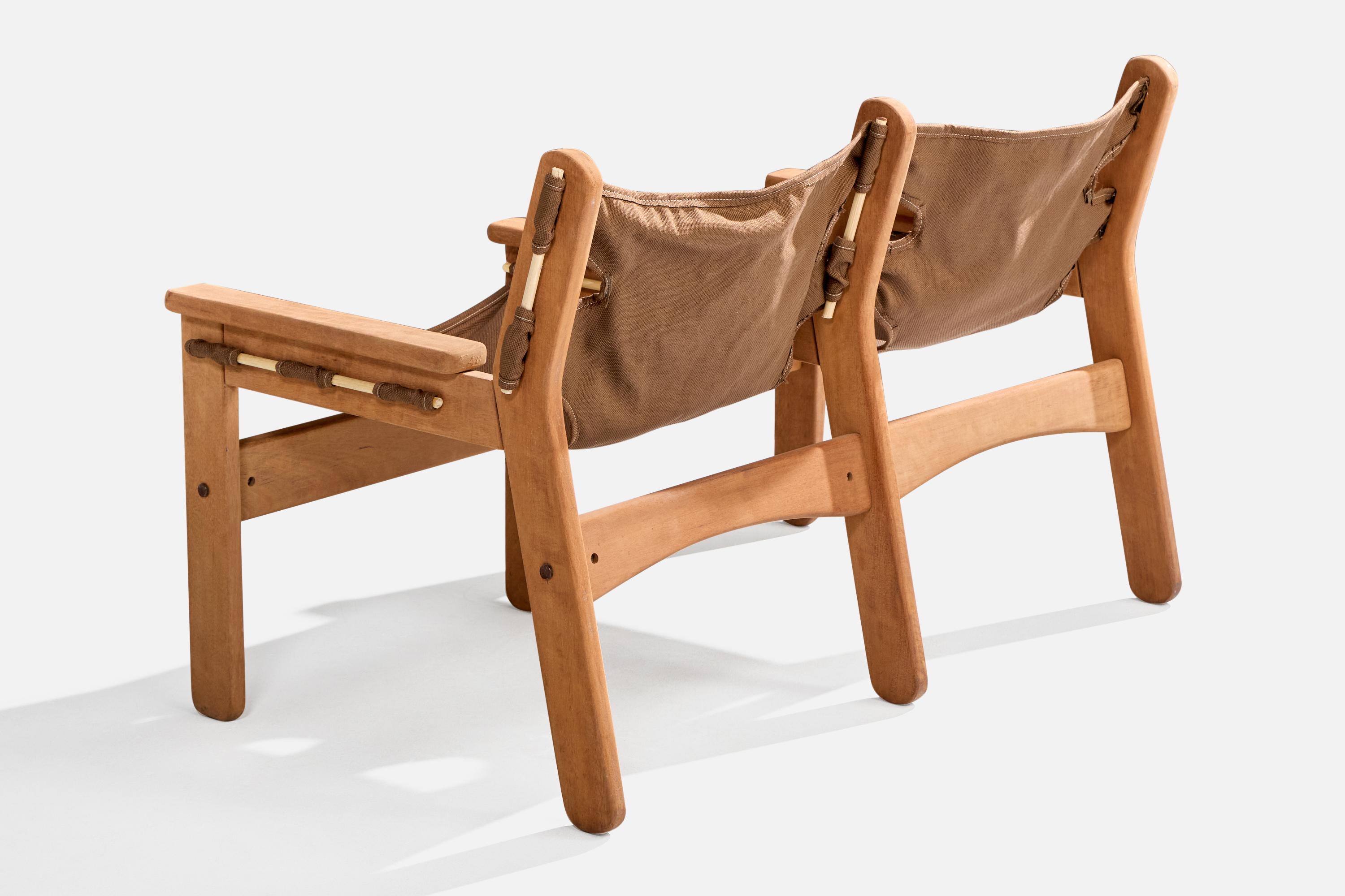 Brazilian Designer, Bench, Wood, Canvas, Brazil, 1970s In Good Condition For Sale In High Point, NC