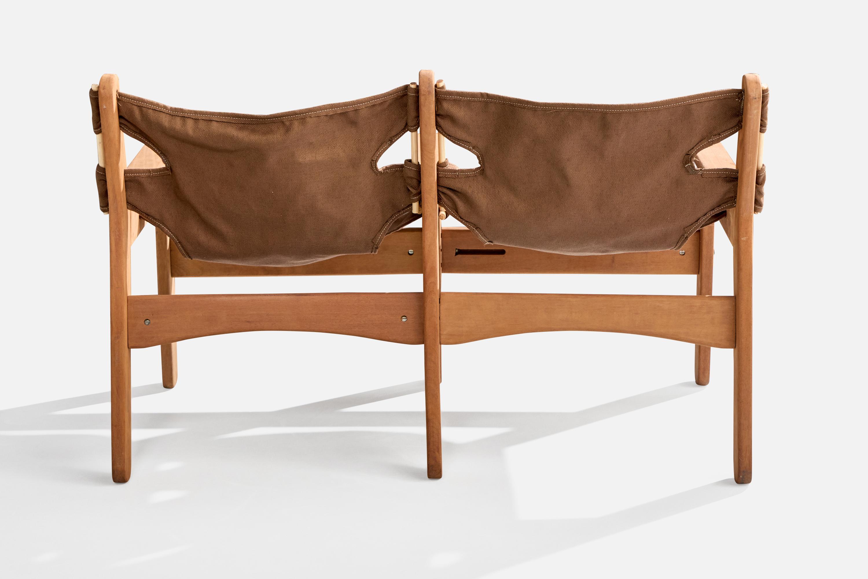 Late 20th Century Brazilian Designer, Bench, Wood, Canvas, Brazil, 1970s For Sale