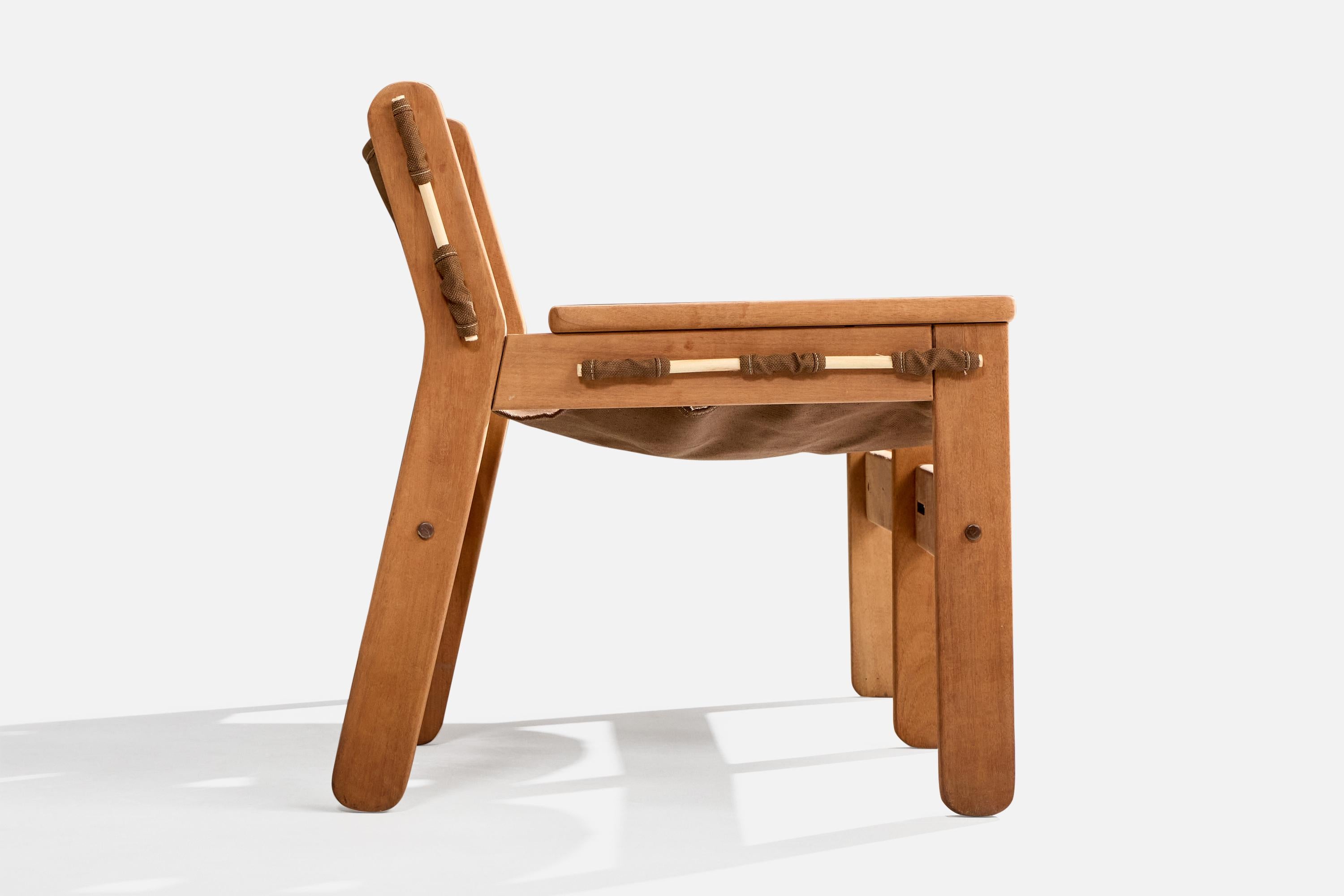 Brazilian Designer, Bench, Wood, Canvas, Brazil, 1970s For Sale 2