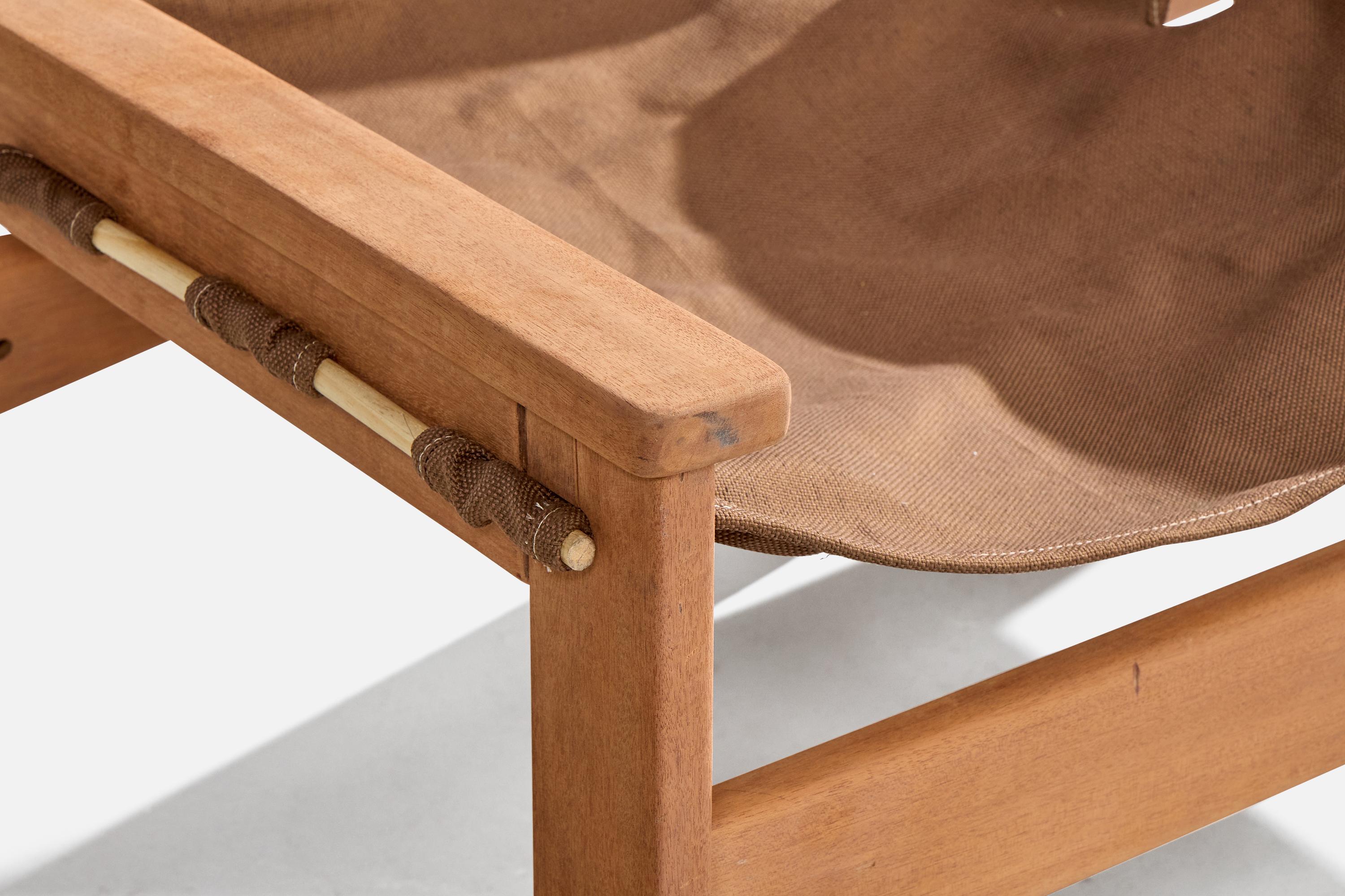 Brazilian Designer, Bench, Wood, Canvas, Brazil, 1970s For Sale 4