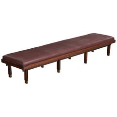 Brazilian Designer, Bench, Wood, Leather, Brass, Brazil, 1960s