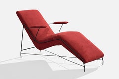 Brasilianischer Designer, Chaise Longue, Eisen, Stoff, Brasilien, 1950er Jahre