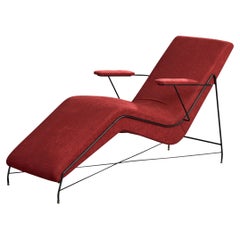 Brasilianischer Designer, Chaise Longue, Eisen, Stoff, Brasilien, 1950er Jahre