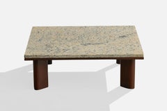 Designer brésilien, table basse, marbre, Wood, Brésil, années 1960