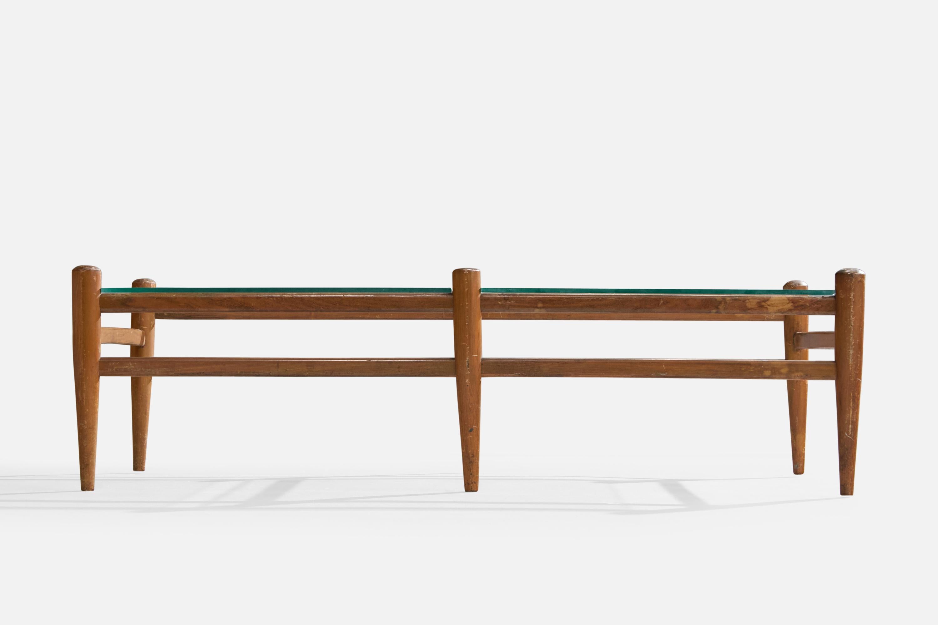 Brasilianischer Designer, Couchtisch, Holz, Glas, Brasilien, 1950er Jahre im Zustand „Gut“ im Angebot in High Point, NC