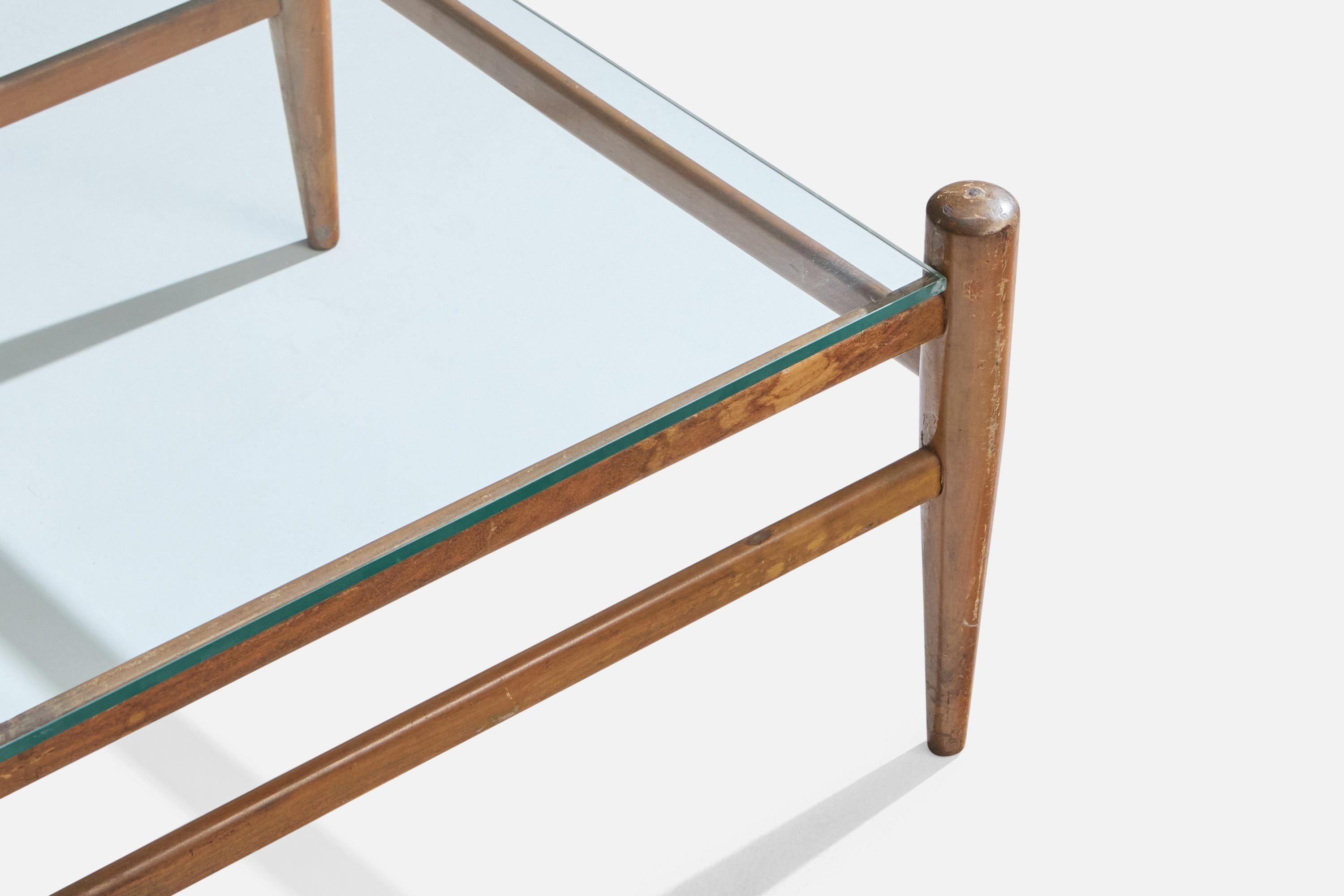 Brasilianischer Designer, Couchtisch, Holz, Glas, Brasilien, 1950er Jahre im Angebot 1