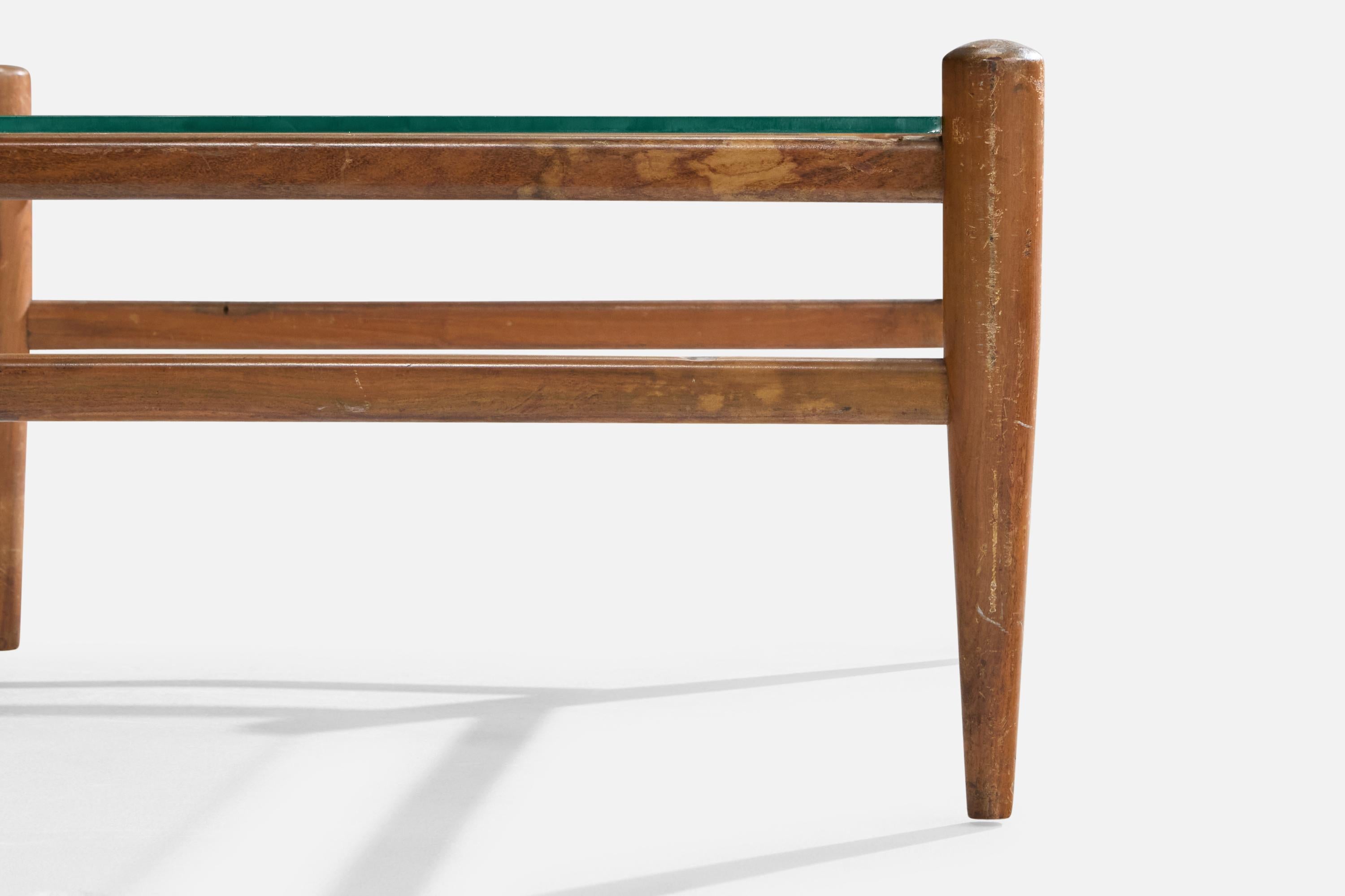Brasilianischer Designer, Couchtisch, Holz, Glas, Brasilien, 1950er Jahre im Angebot 2