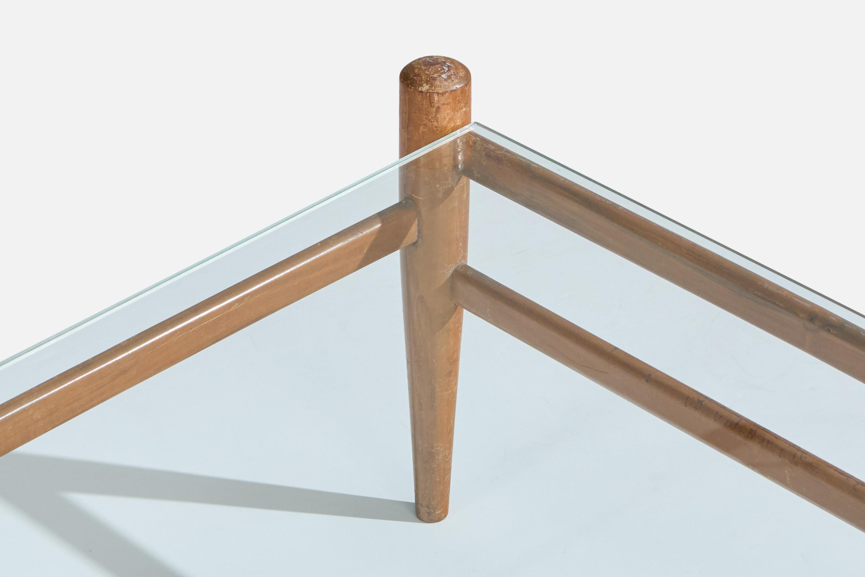 Brasilianischer Designer, Couchtisch, Holz, Glas, Brasilien, 1950er Jahre im Angebot 3