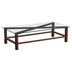 Brazilian Designer, Coffee Table, Wood, Glass, Brazil, 1970s