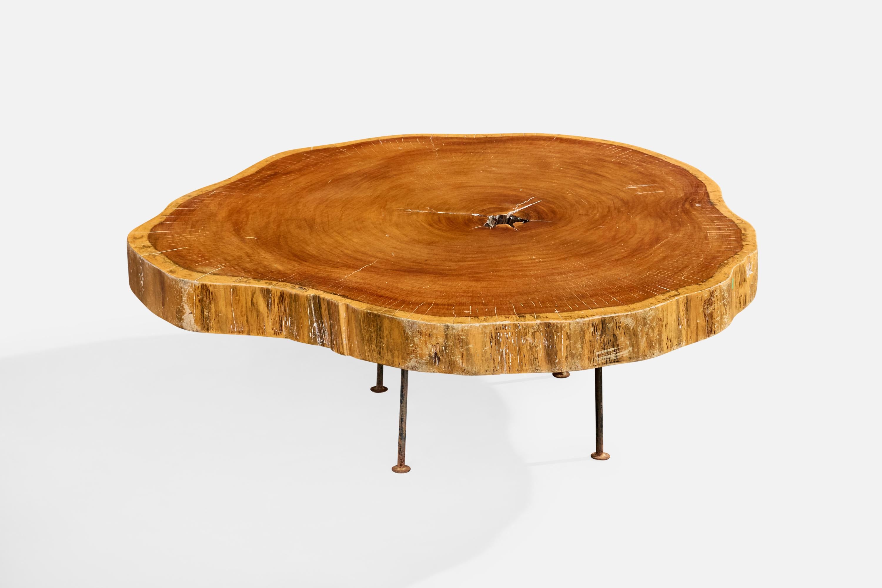 Mid-Century Modern Brazilian Designer, Coffee Table, Wood, Iron, Brazil, 1960s For Sale