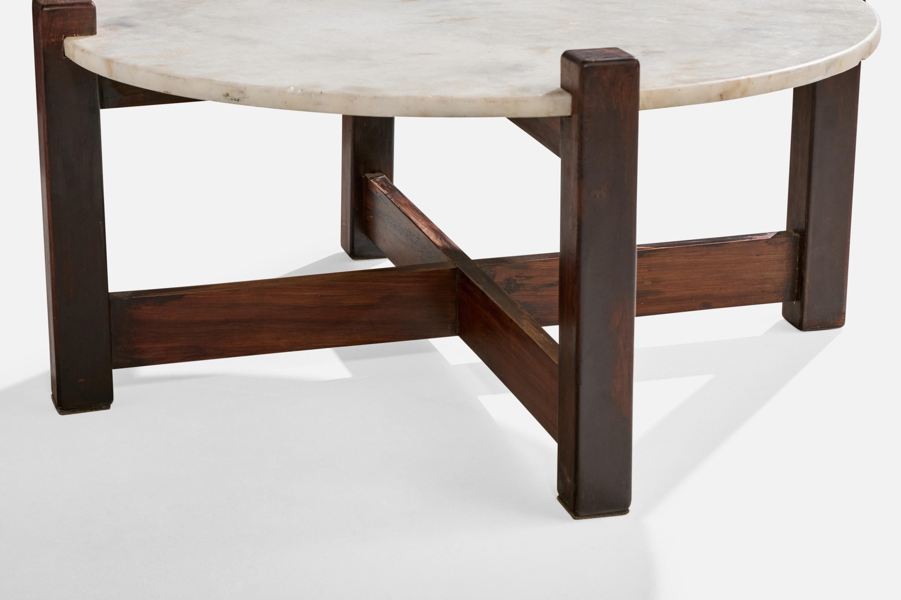 Brazilian Designer, Coffee Table, Wood, Marble, 1960 im Angebot 3