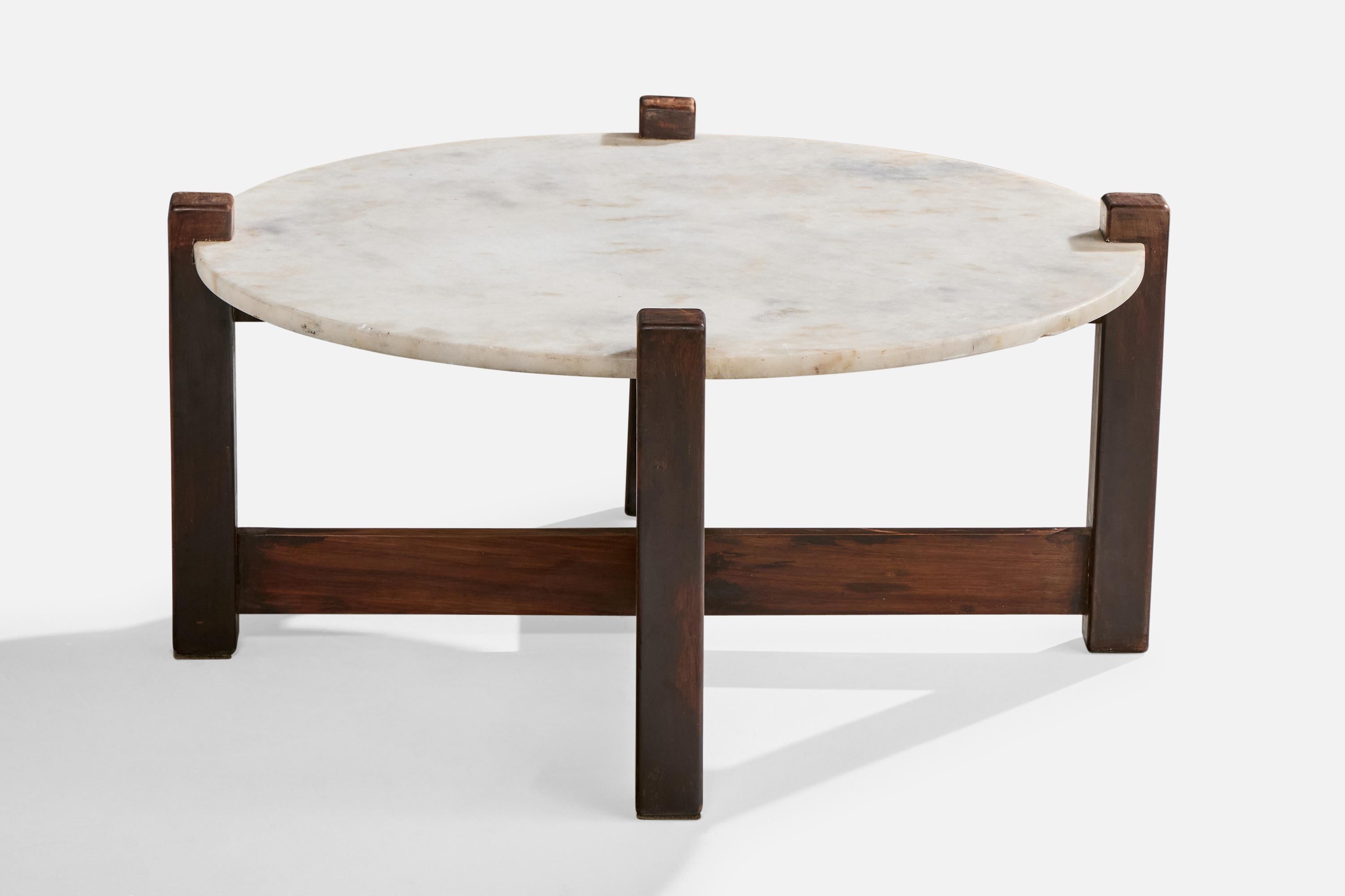Brazilian Designer, Coffee Table, Wood, Marble, 1960 (Moderne der Mitte des Jahrhunderts) im Angebot