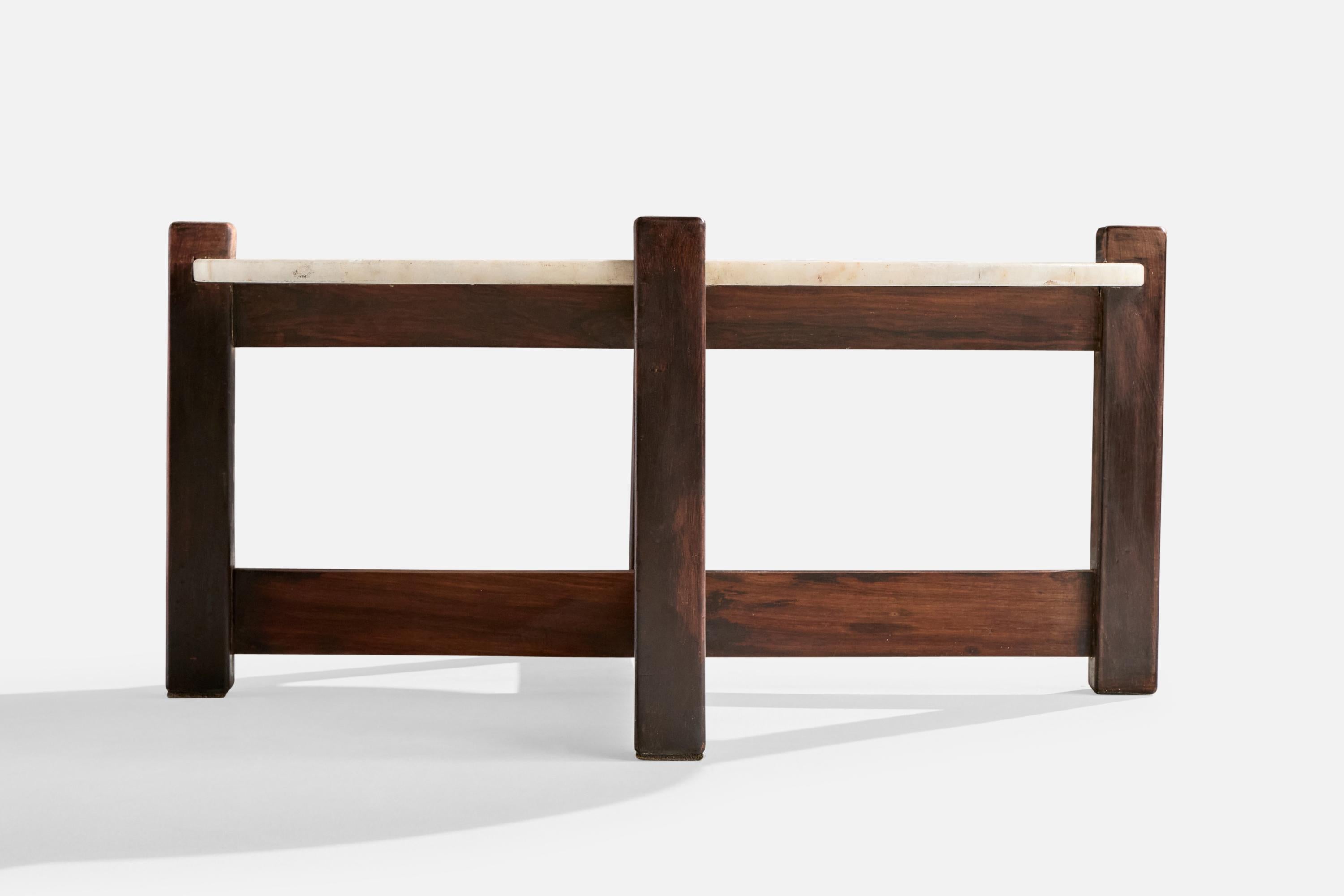 Brazilian Designer, Coffee Table, Wood, Marble, 1960 (Brasilianisch) im Angebot