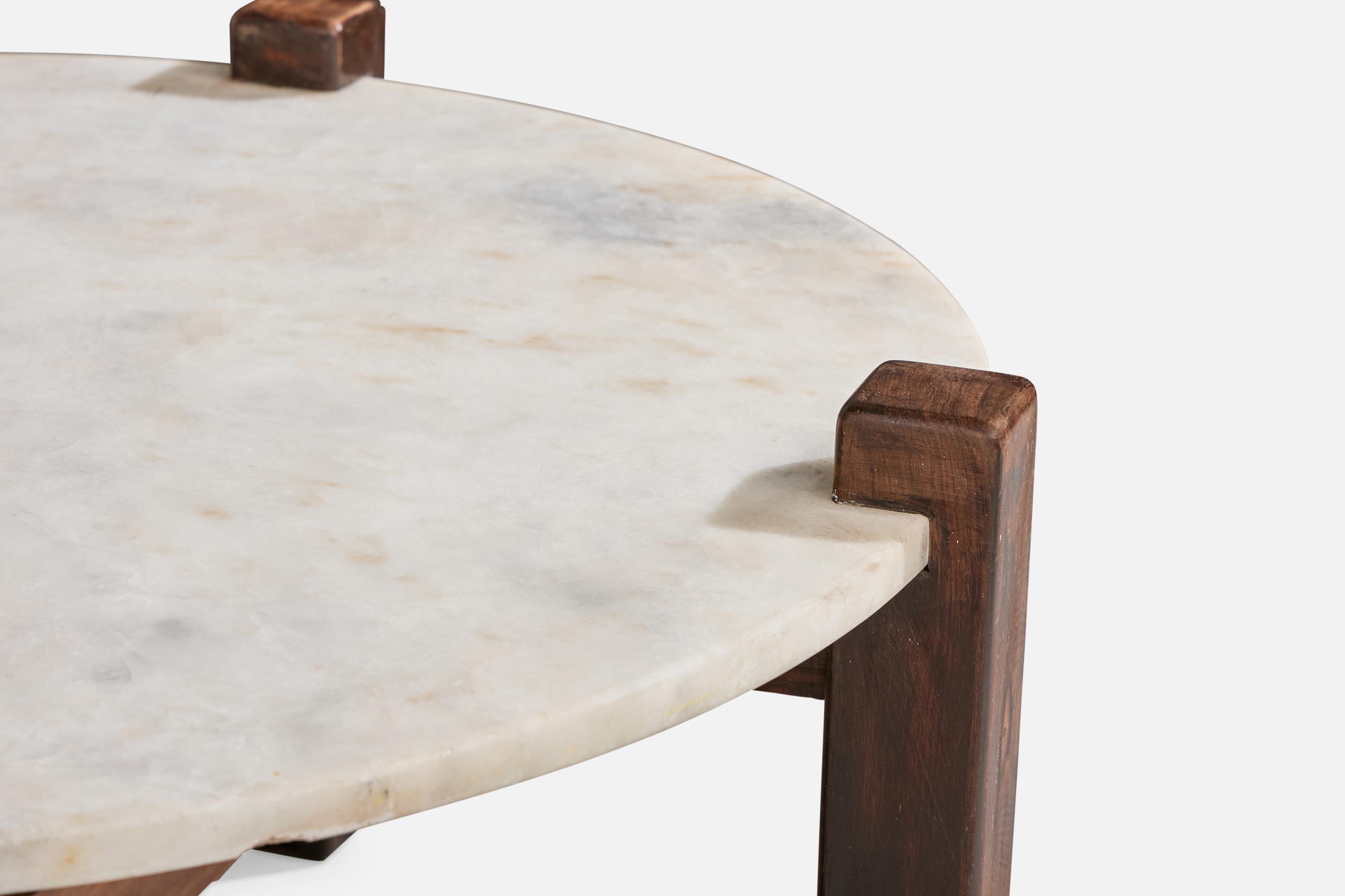 Brazilian Designer, Coffee Table, Wood, Marble, 1960 (Marmor) im Angebot