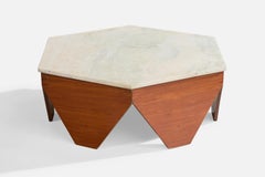 Brazilian Designer, Coffee Table, Wood, Marble, Brazil, 1950s