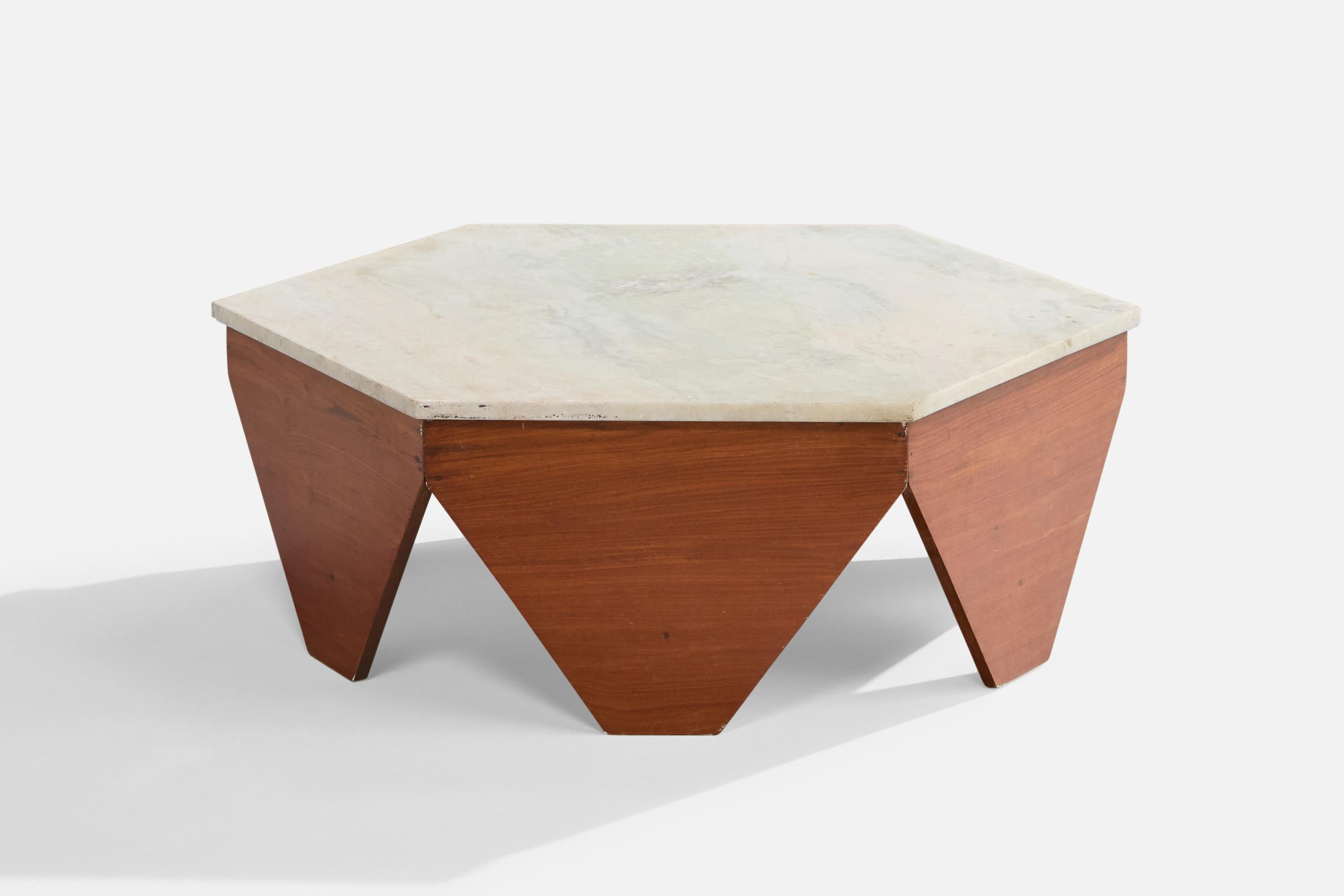Diseñador brasileño, Mesa de centro, Madera, Mármol, Brasil, Años 50 Moderno de mediados de siglo en venta