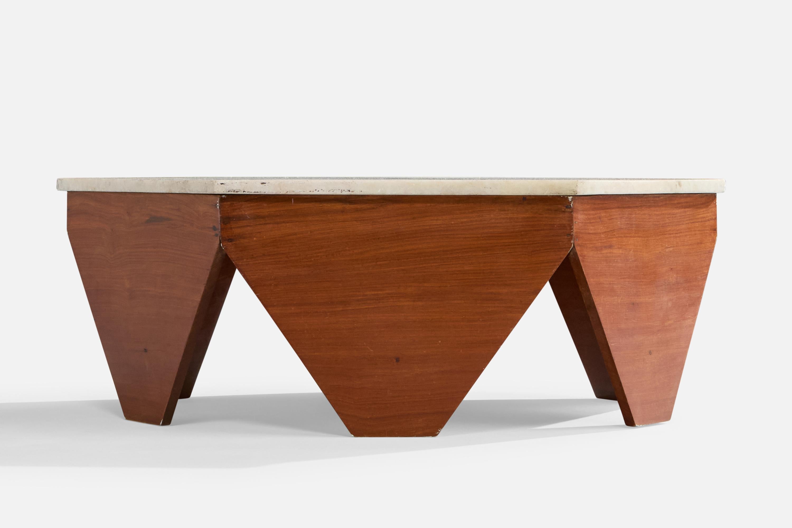 Diseñador brasileño, Mesa de centro, Madera, Mármol, Brasil, Años 50 Brasileño en venta