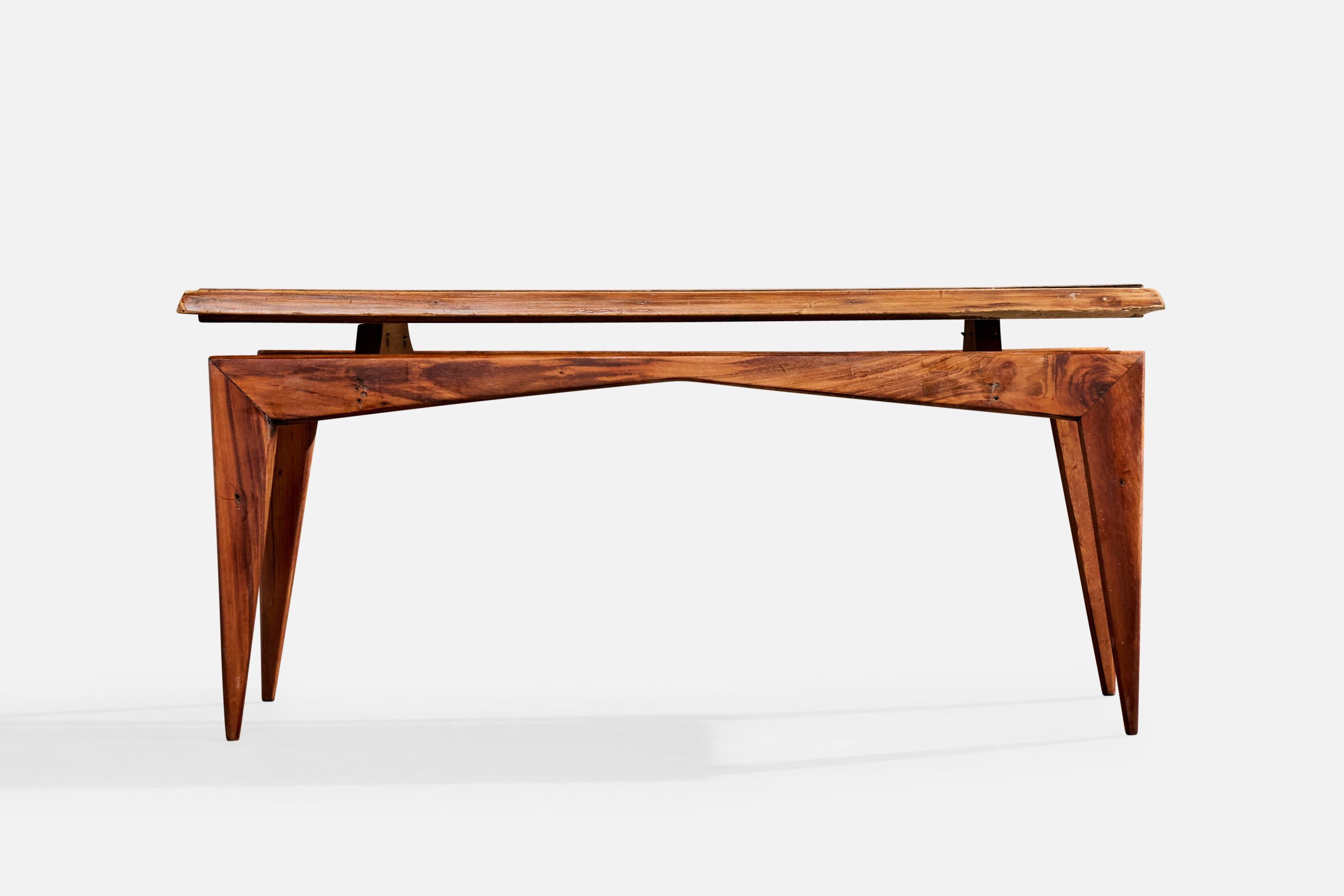 Brazilian Designer, Coffee Table, Wood, Marble, Brazil, 1950s In Good Condition For Sale In High Point, NC