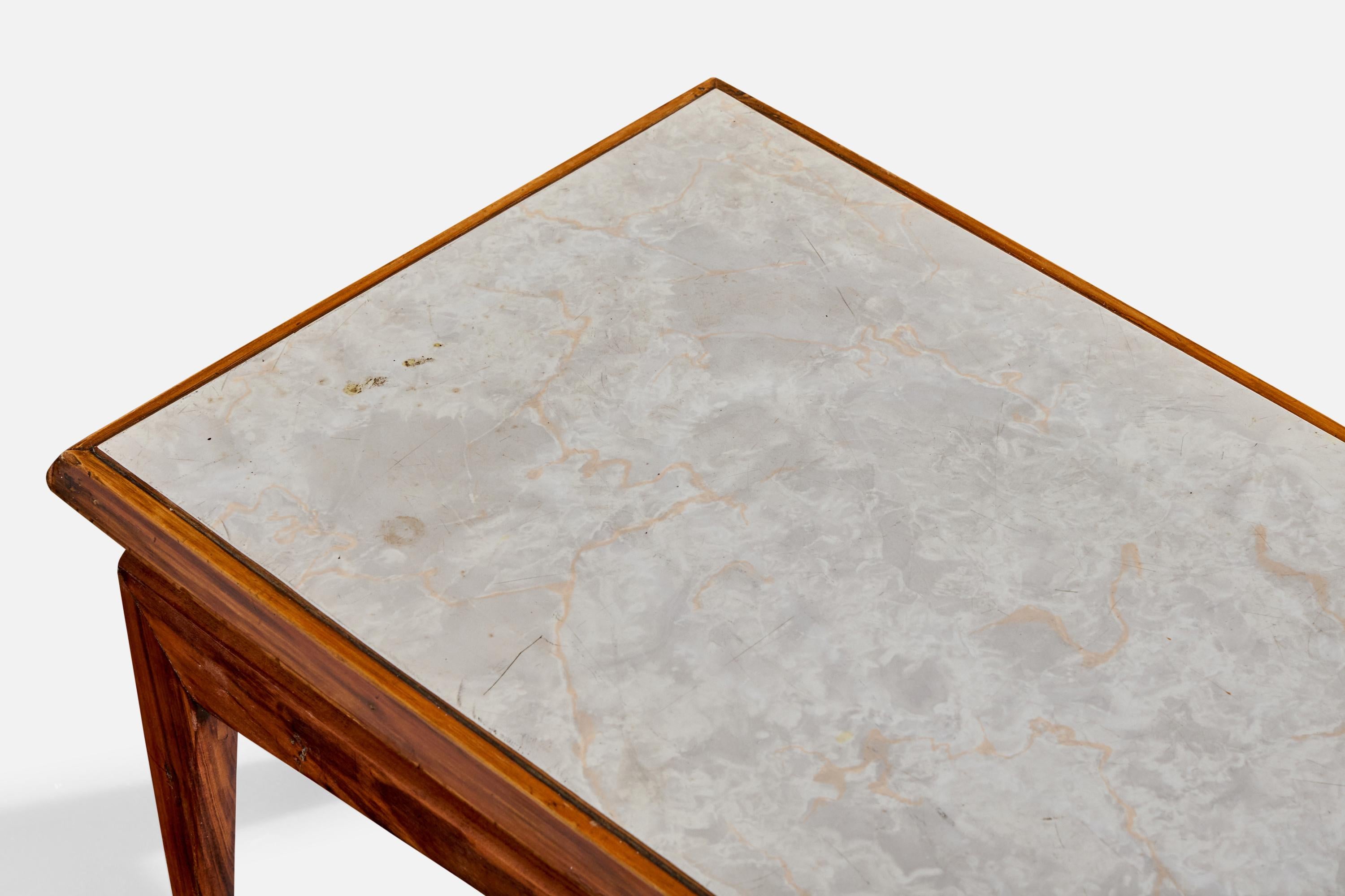 Brazilian Designer, Coffee Table, Wood, Marble, Brazil, 1950s For Sale 1