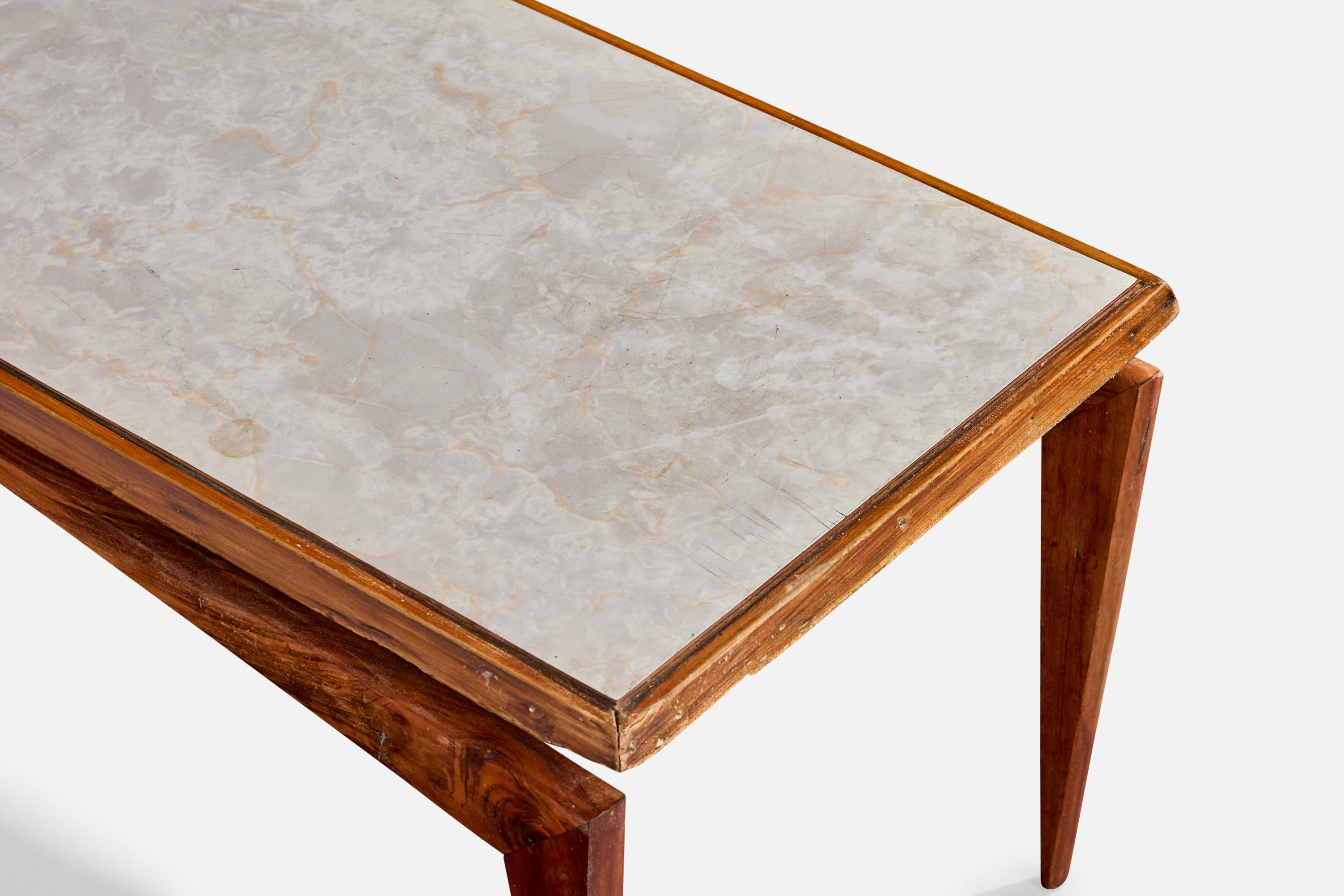 Brazilian Designer, Coffee Table, Wood, Marble, Brazil, 1950s For Sale 2