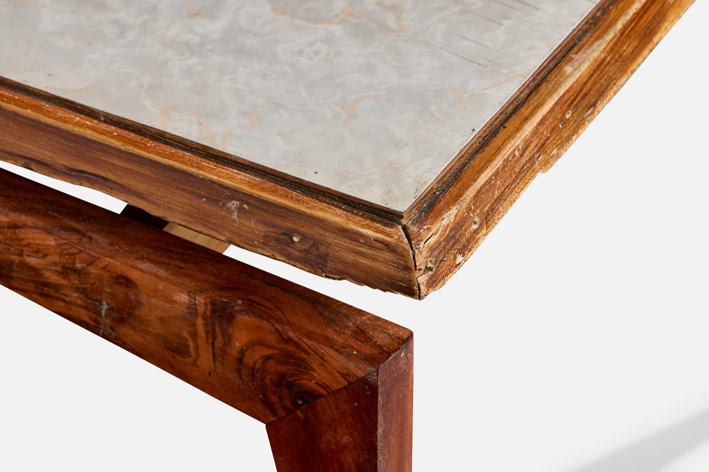 Brazilian Designer, Coffee Table, Wood, Marble, Brazil, 1950s For Sale 4