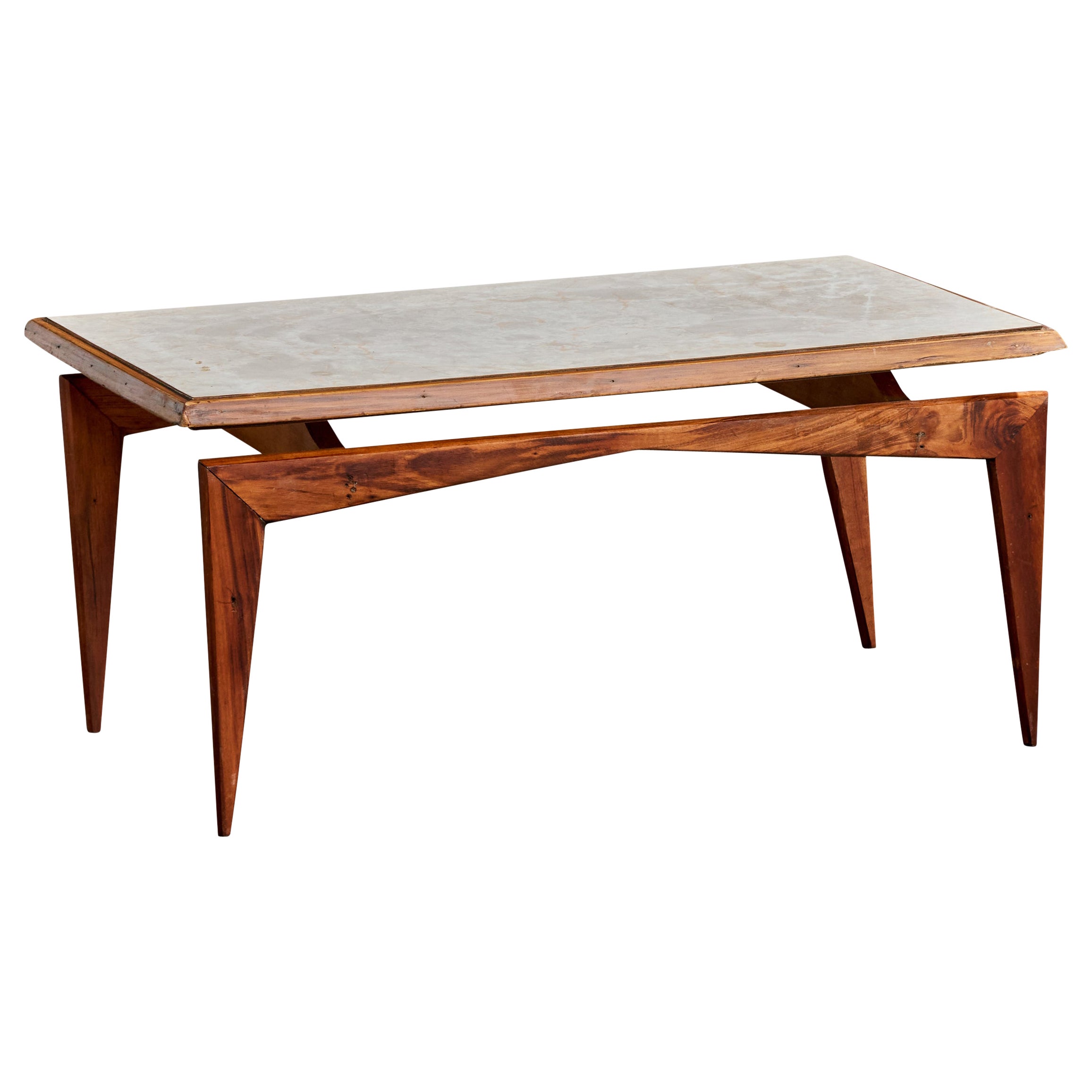 Brazilian Designer, Coffee Table, Wood, Marble, Brazil, 1950s For Sale