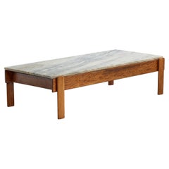 Tavolino di design brasiliano, Wood, Marmo, Brasile, anni '1960