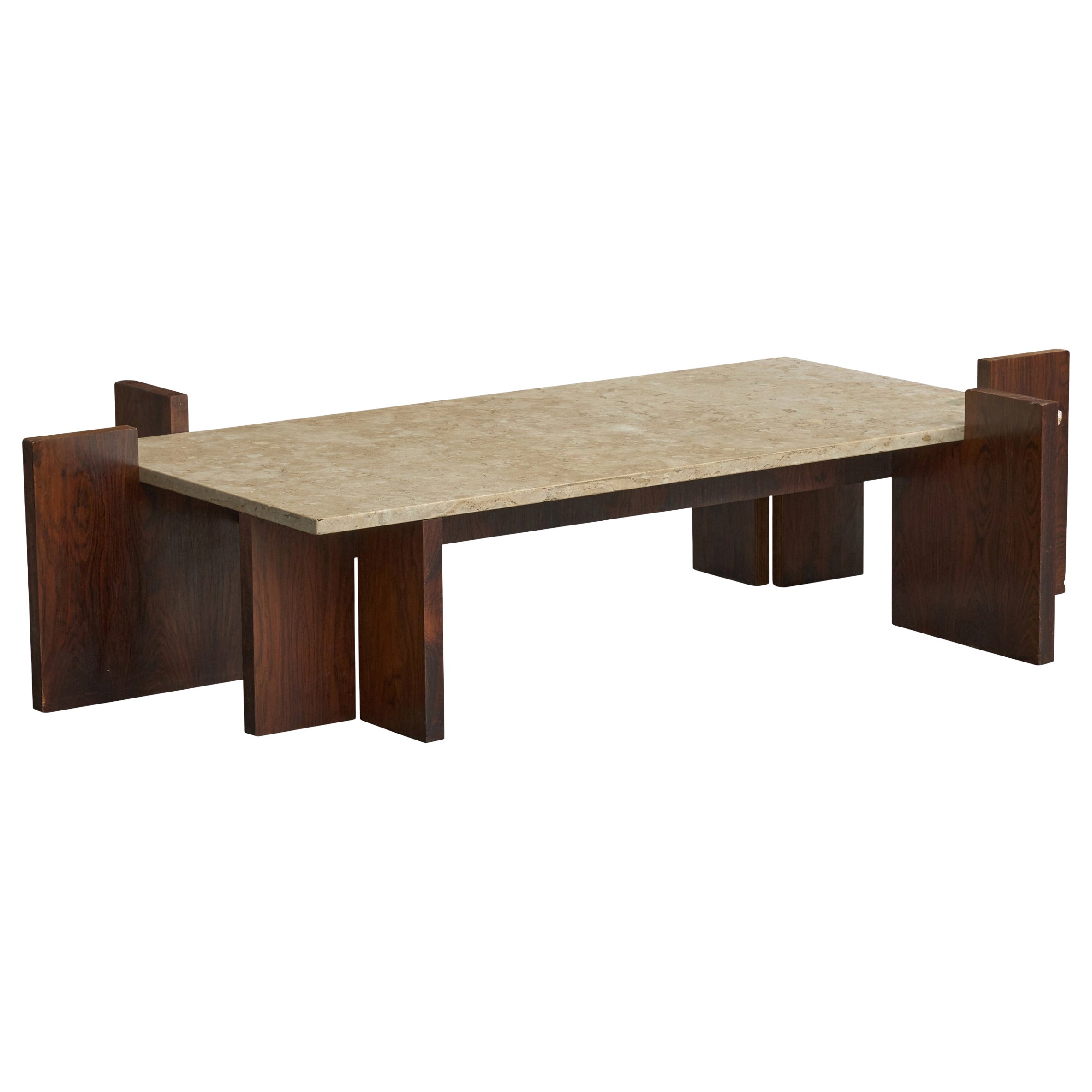 Brazilian Designer, Coffee Table, Wood, Marble, Brazil, 1960s