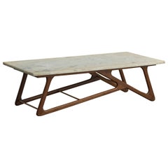 Designer brésilien, table basse, Wood, Marbre, Brésil, années 1960