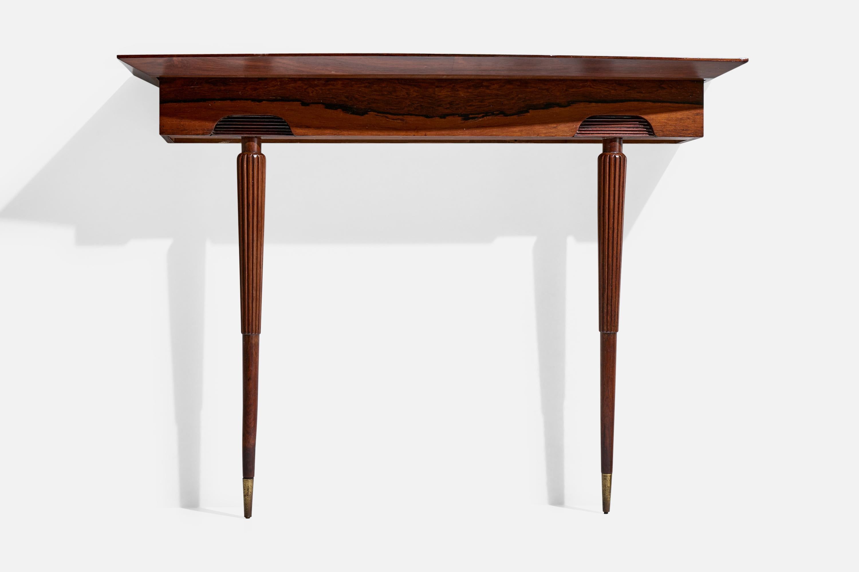 Diseñador brasileño, mesa consola, palisandro, latón, Brasil, años 50 Moderno de mediados de siglo en venta
