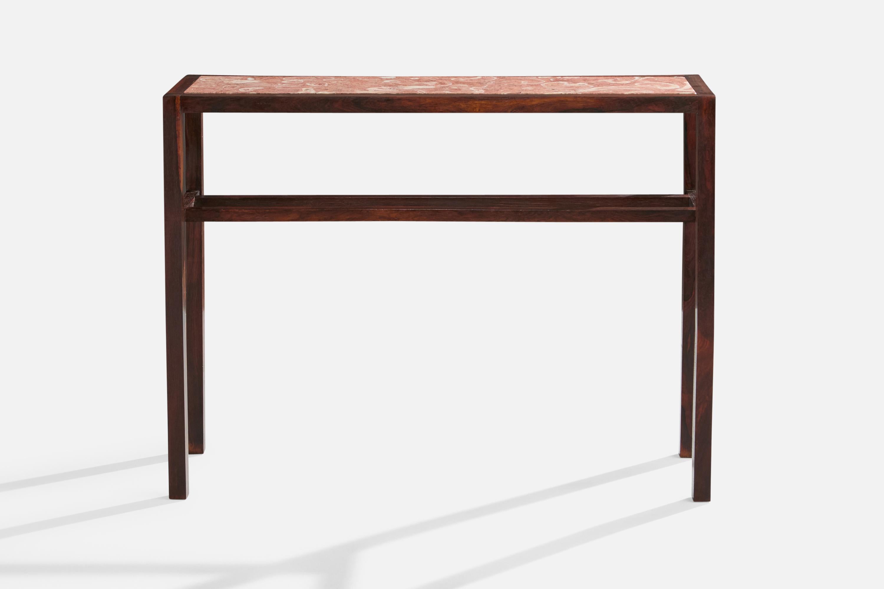 Brasilianischer Designer, Konsolentisch, Holz, Marmor, Brasilien, 1950er Jahre (Moderne der Mitte des Jahrhunderts) im Angebot