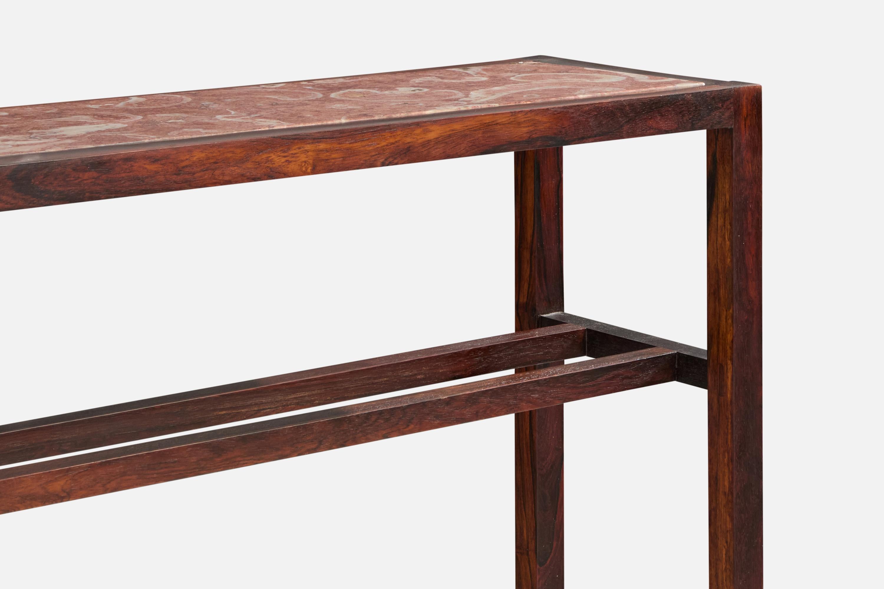 Brasilianischer Designer, Konsolentisch, Holz, Marmor, Brasilien, 1950er Jahre (Mitte des 20. Jahrhunderts) im Angebot