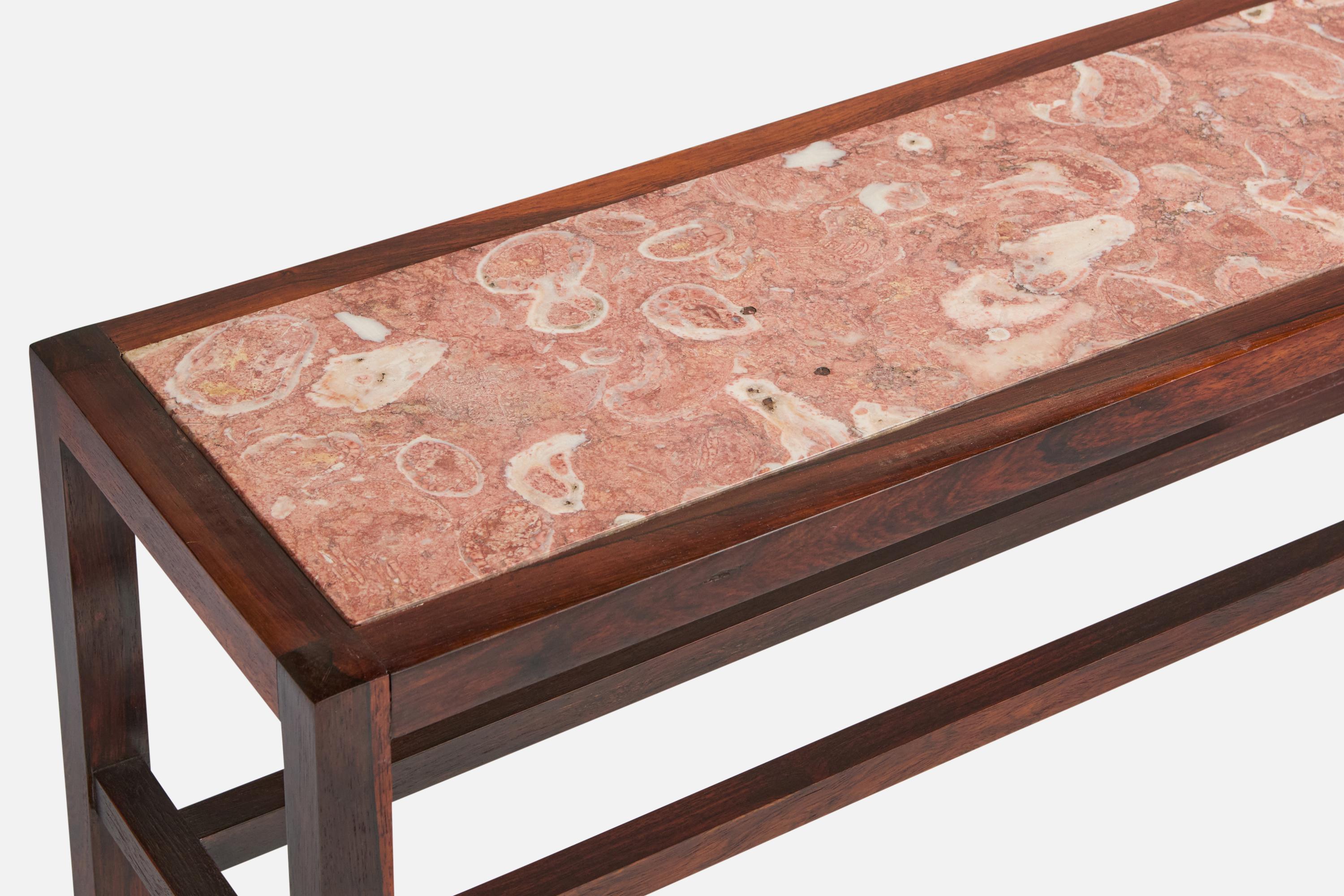 Brasilianischer Designer, Konsolentisch, Holz, Marmor, Brasilien, 1950er Jahre im Angebot 3