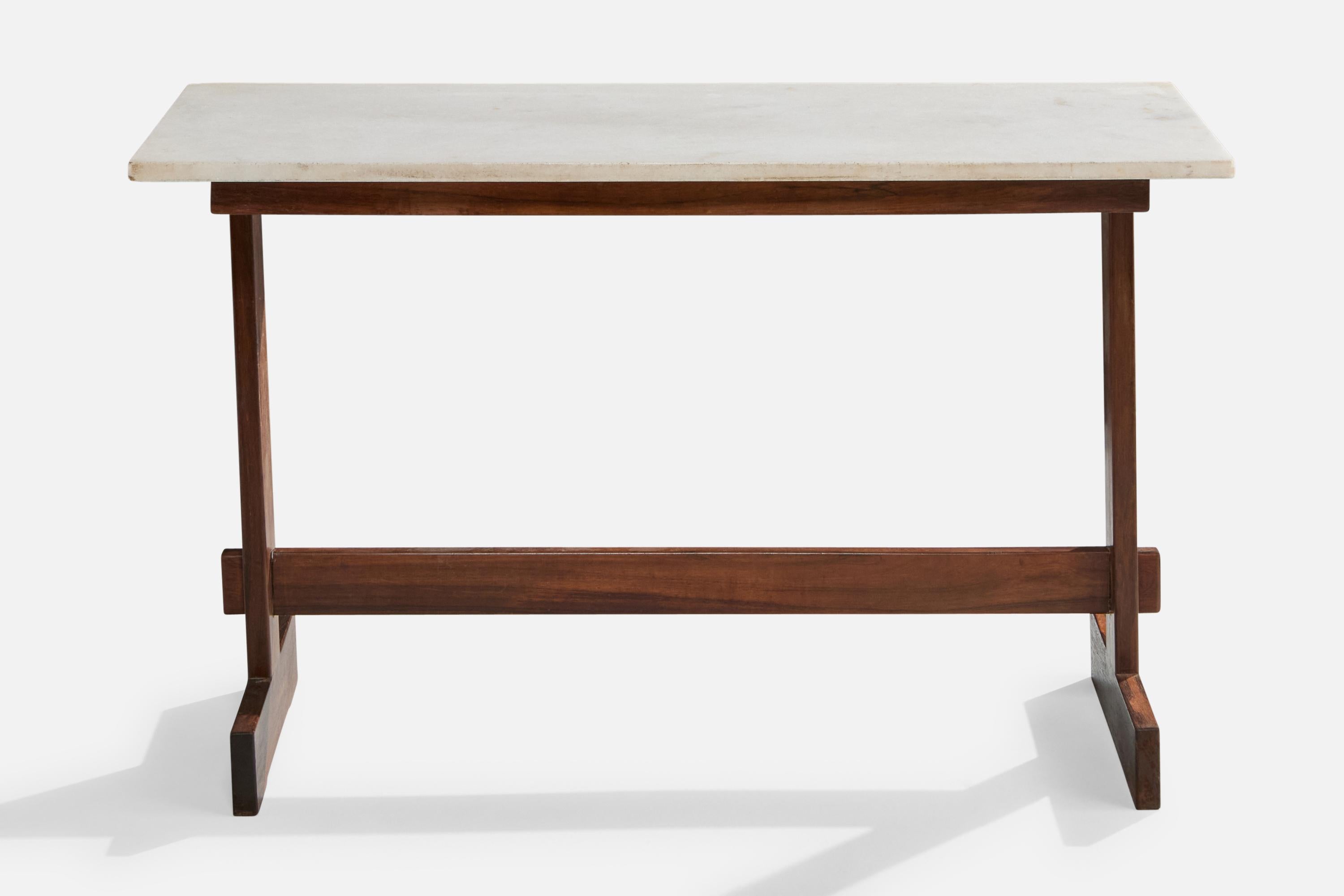 Mid-Century Modern Brazilian Designer, Console Table, Wood, Marble, Brazil, 1960s For Sale