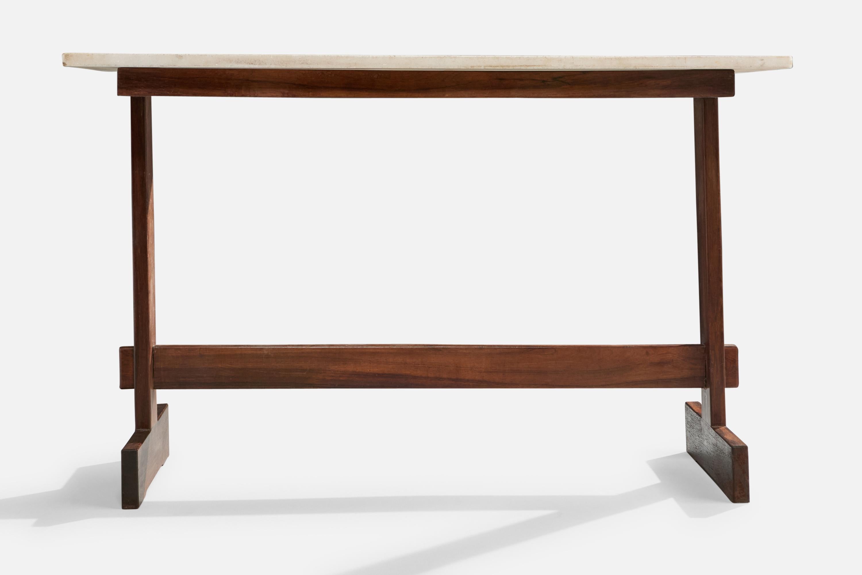 Brazilian Designer, Console Table, Wood, Marble, Brazil, 1960s In Good Condition For Sale In High Point, NC