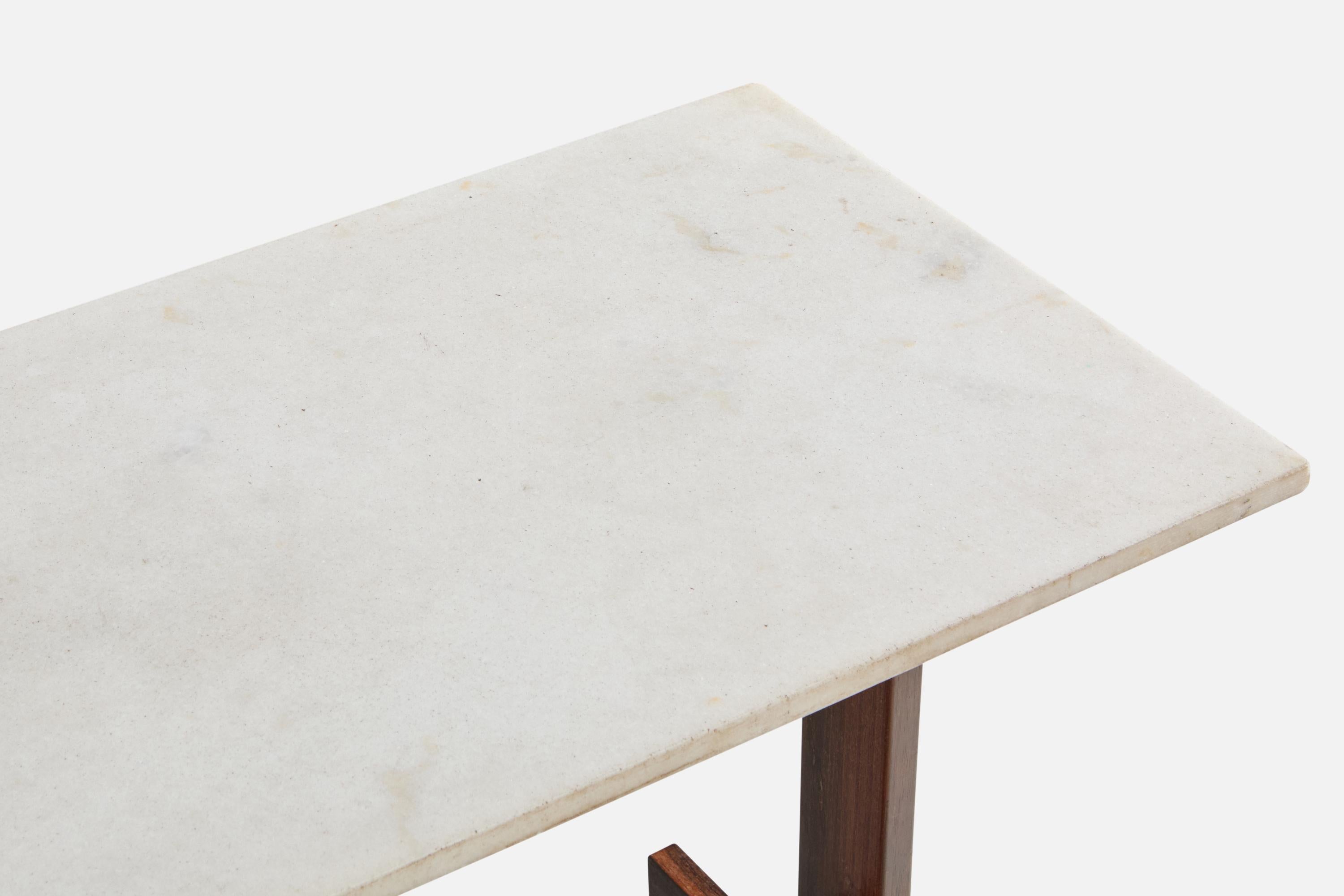 Brazilian Designer, Console Table, Wood, Marble, Brazil, 1960s For Sale 2