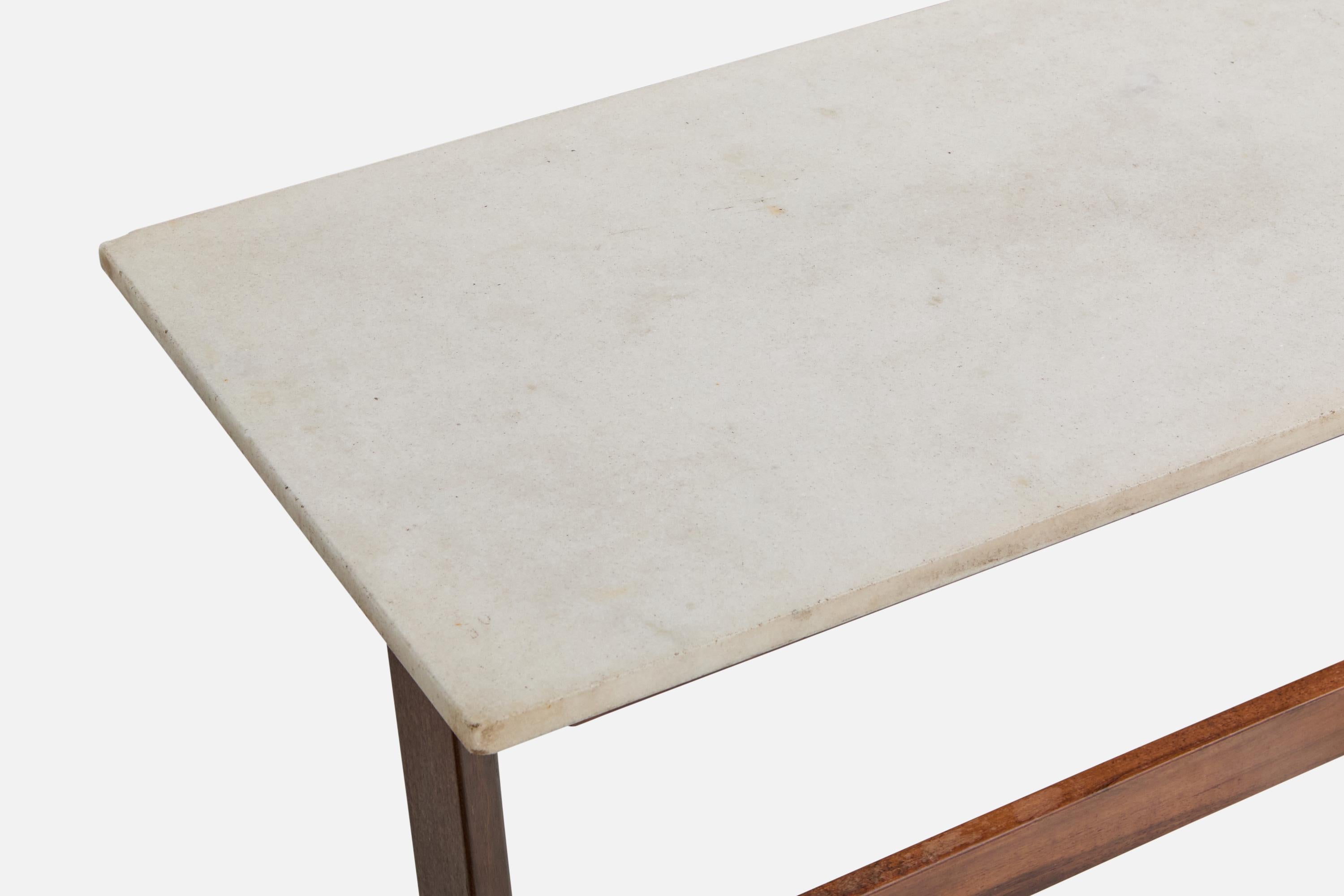 Brazilian Designer, Console Table, Wood, Marble, Brazil, 1960s For Sale 3