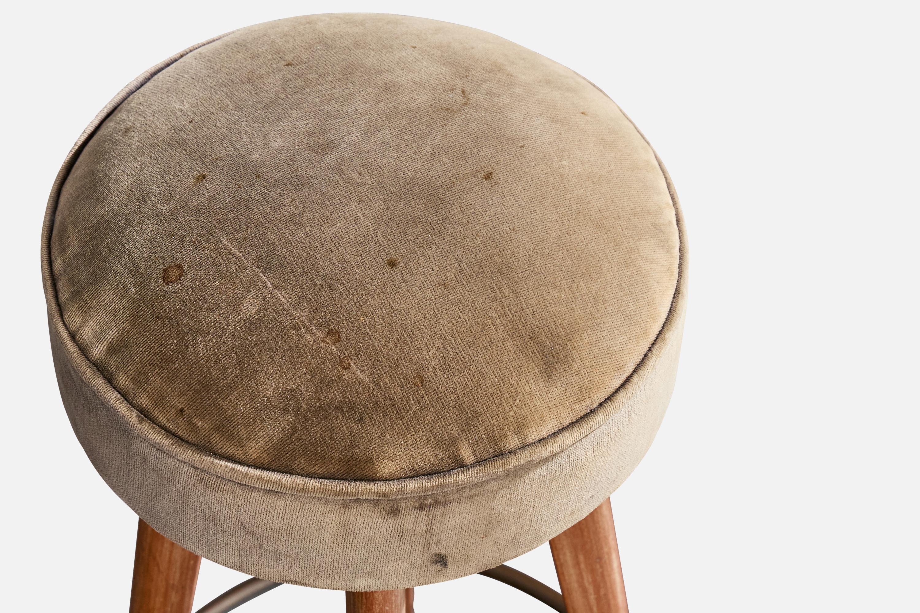 Brazilian Designer, Counter Stools, Metal, Wood, Fabric, Brazil, 1950s For Sale 1