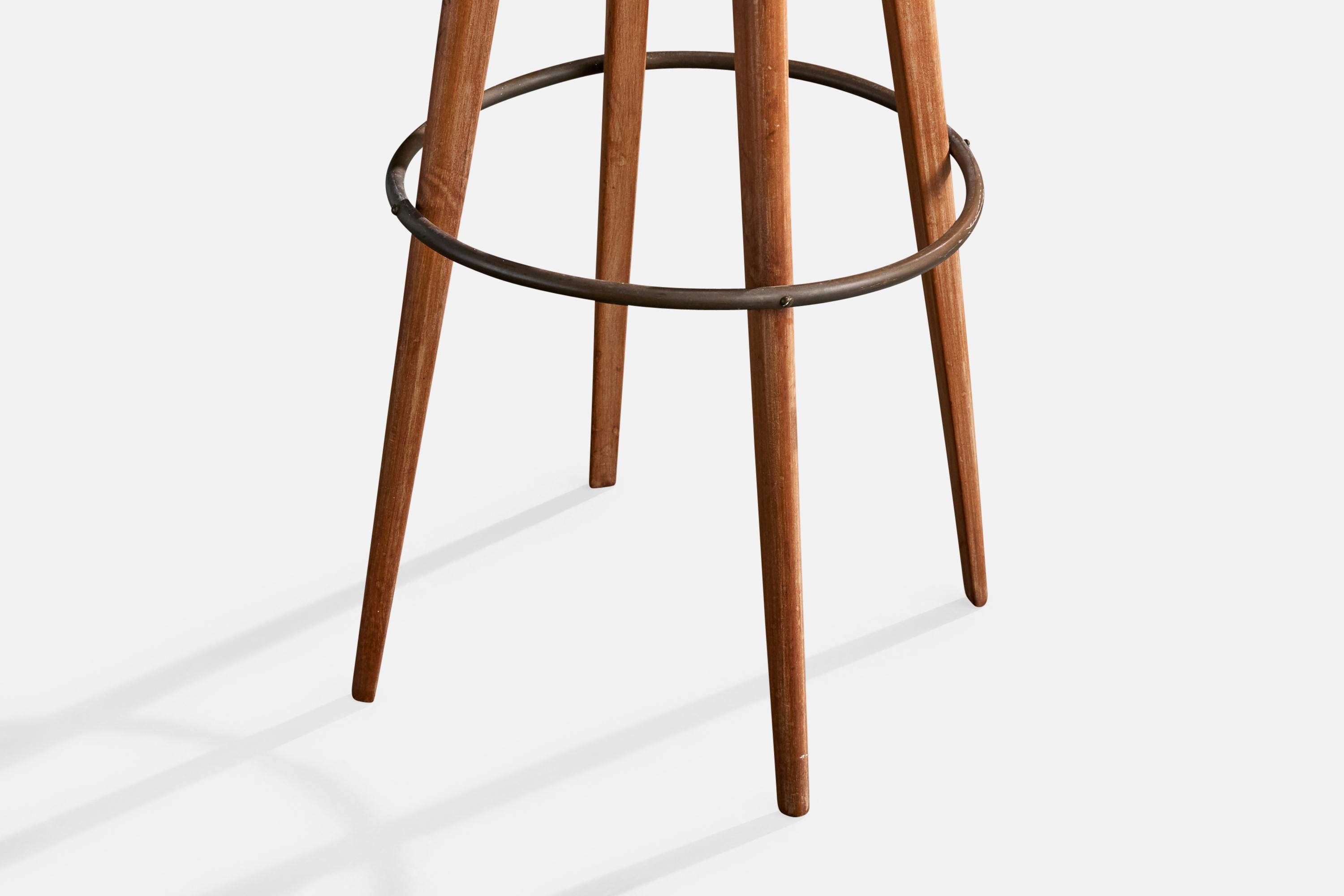 Brazilian Designer, Counter Stools, Metal, Wood, Fabric, Brazil, 1950s For Sale 2