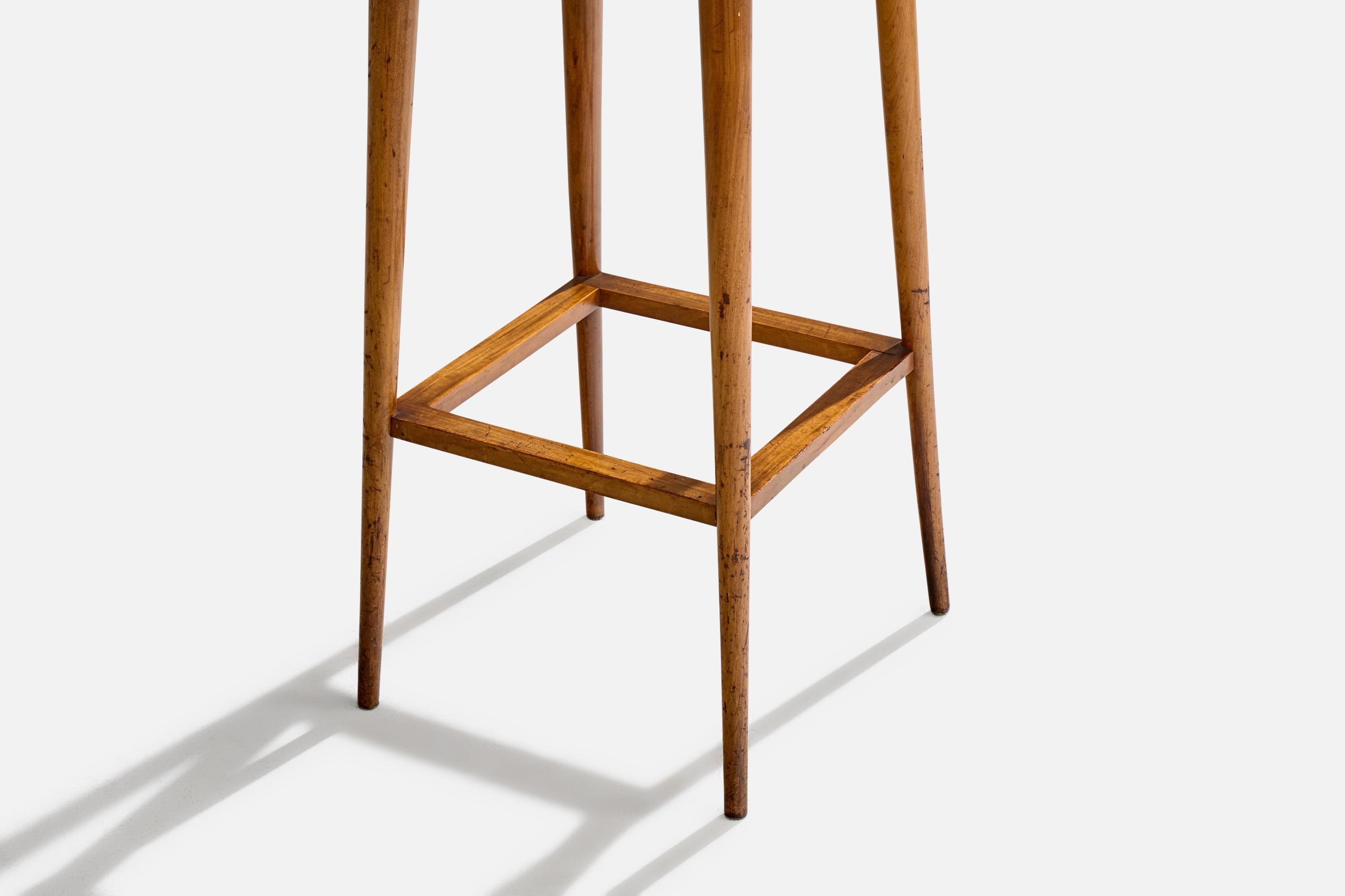 Designer brésilien, tabourets de comptoir, Wood, velours, Brésil, années 1950 en vente 1