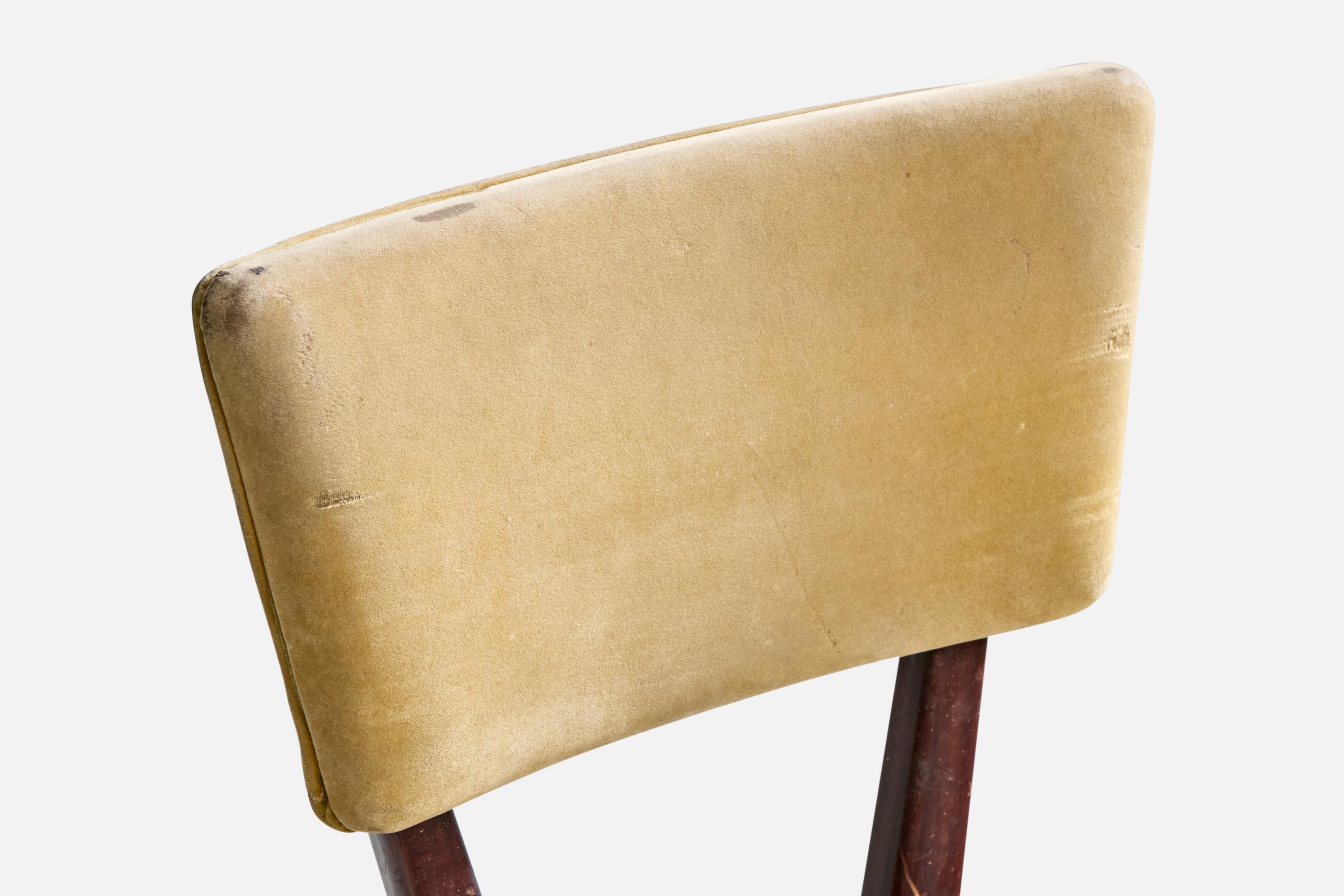 Brazilian Designer, Dining Chairs, Wood, Velvet, Brazil, 1950s For Sale 5