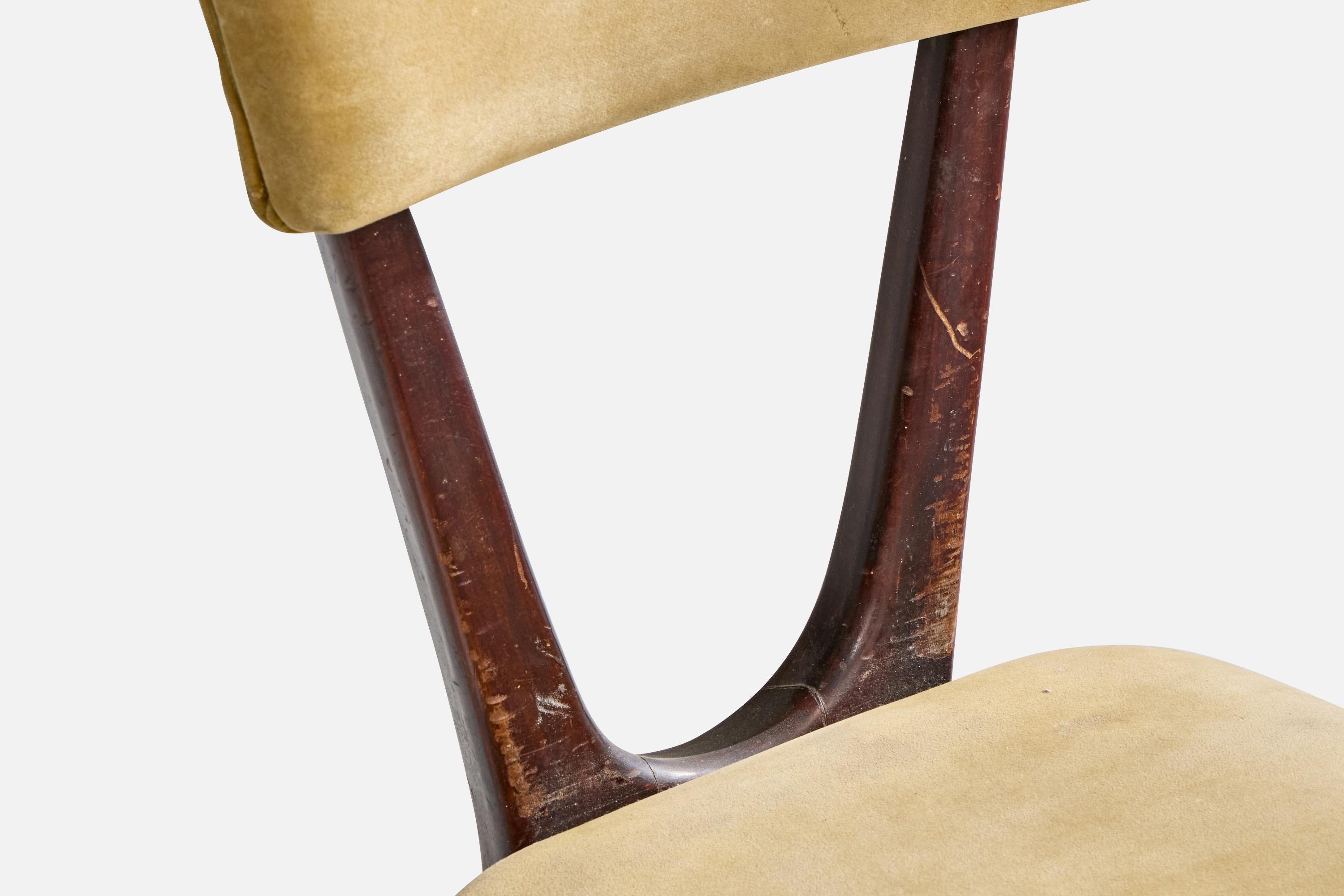 Brazilian Designer, Dining Chairs, Wood, Velvet, Brazil, 1950s For Sale 6