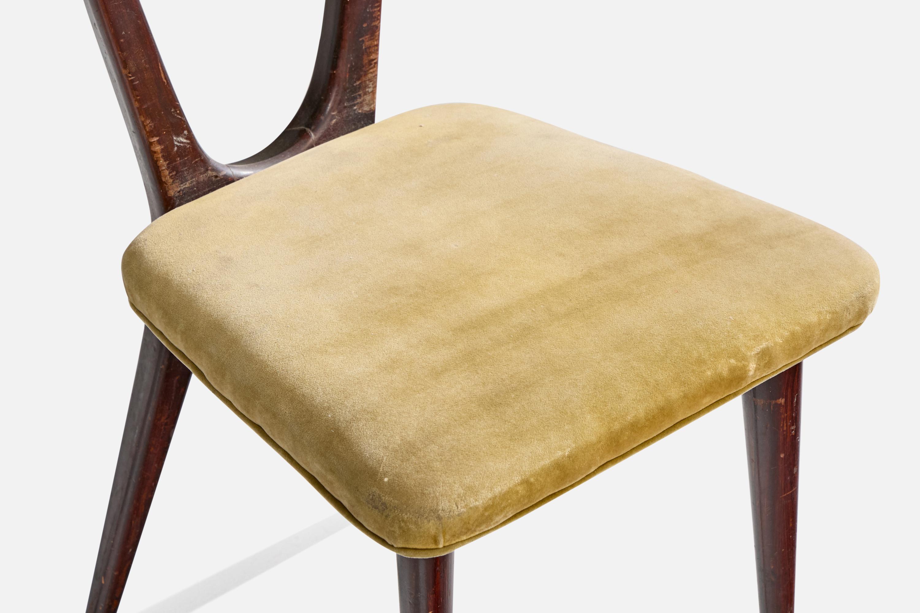 Brazilian Designer, Dining Chairs, Wood, Velvet, Brazil, 1950s For Sale 7