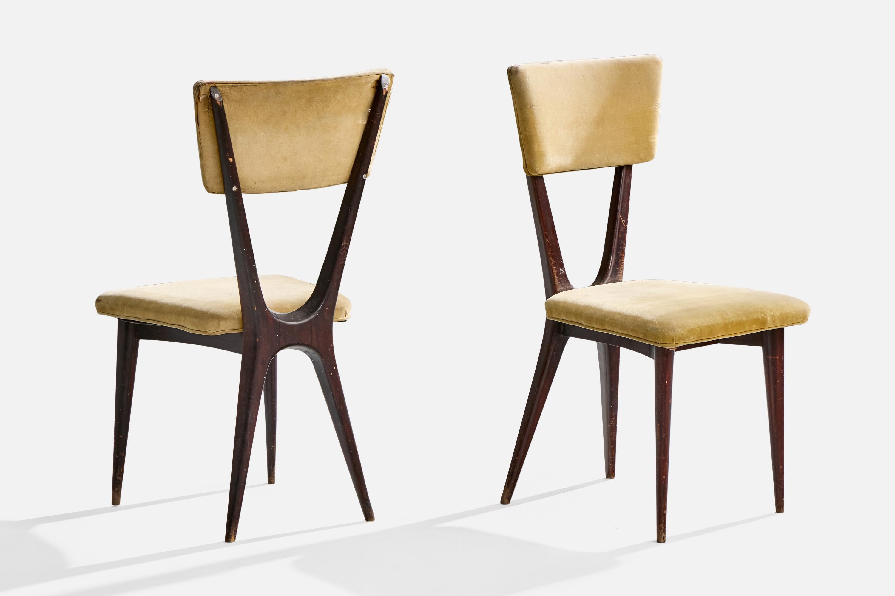 Mid-20th Century Brazilian Designer, Dining Chairs, Wood, Velvet, Brazil, 1950s For Sale