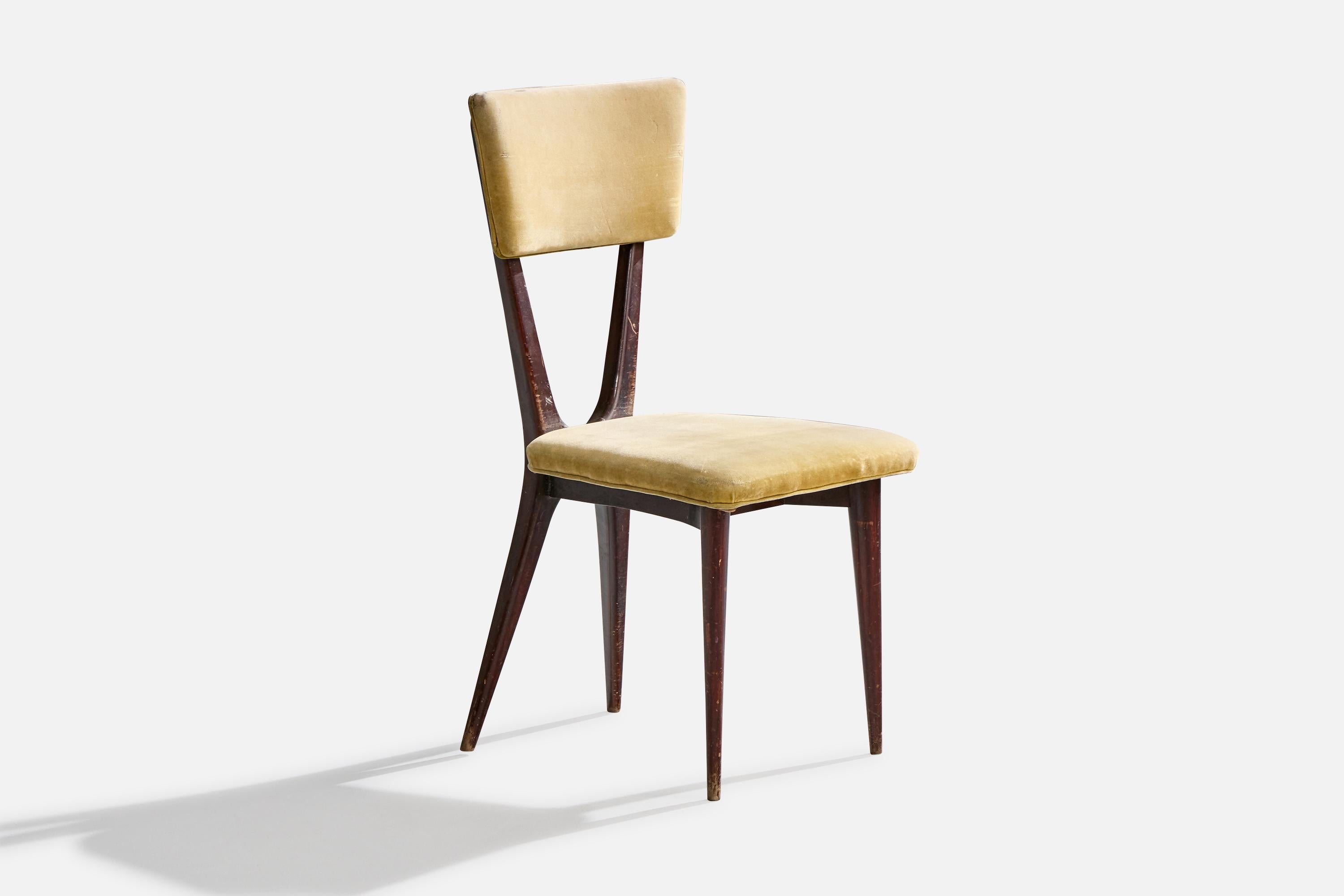 Brazilian Designer, Dining Chairs, Wood, Velvet, Brazil, 1950s For Sale 1