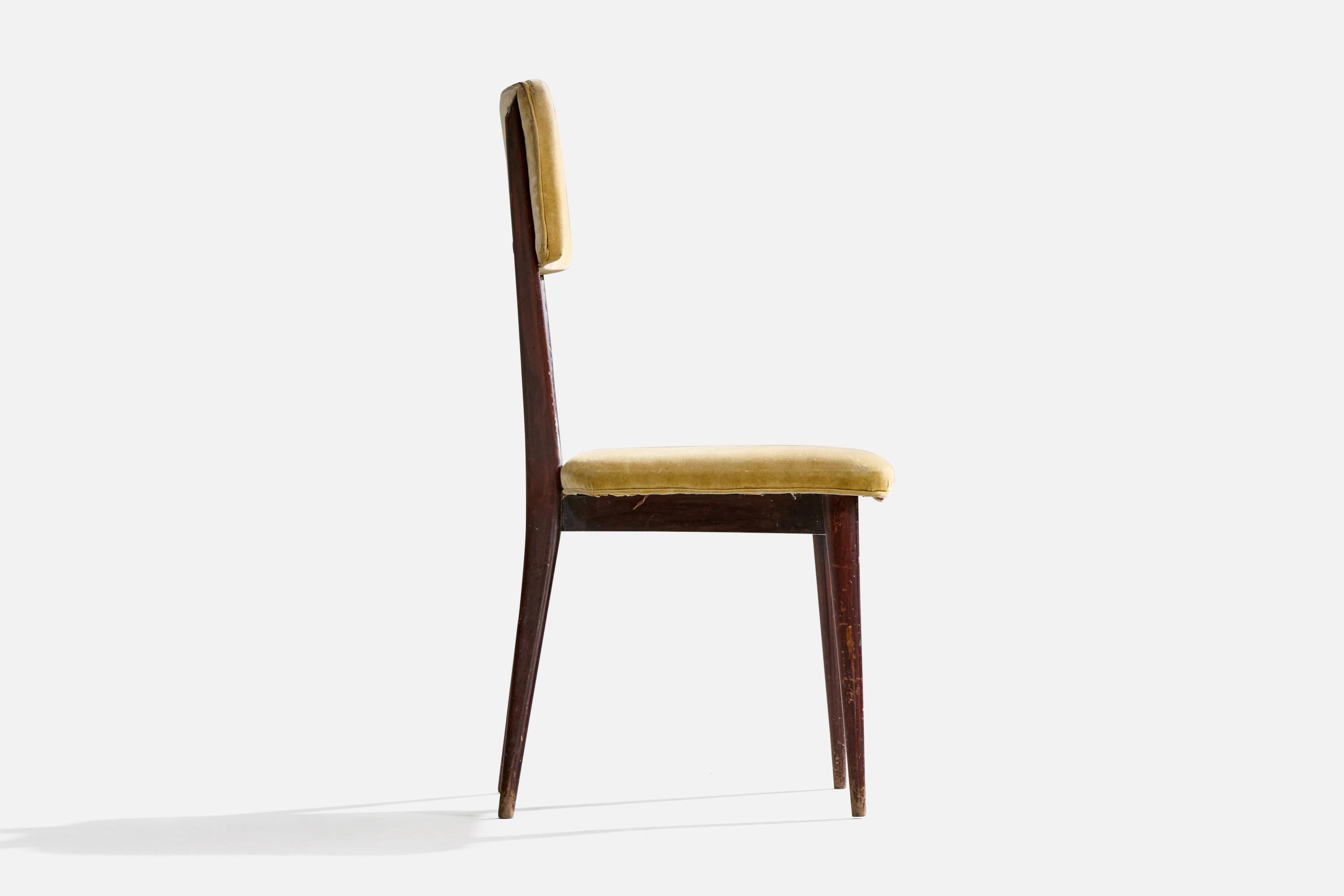 Brazilian Designer, Dining Chairs, Wood, Velvet, Brazil, 1950s For Sale 3