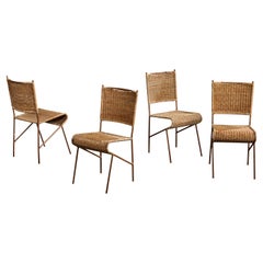 Brazilian Designer, Dining Room Chairs, Iron, Rattan, Brazil, 1950s